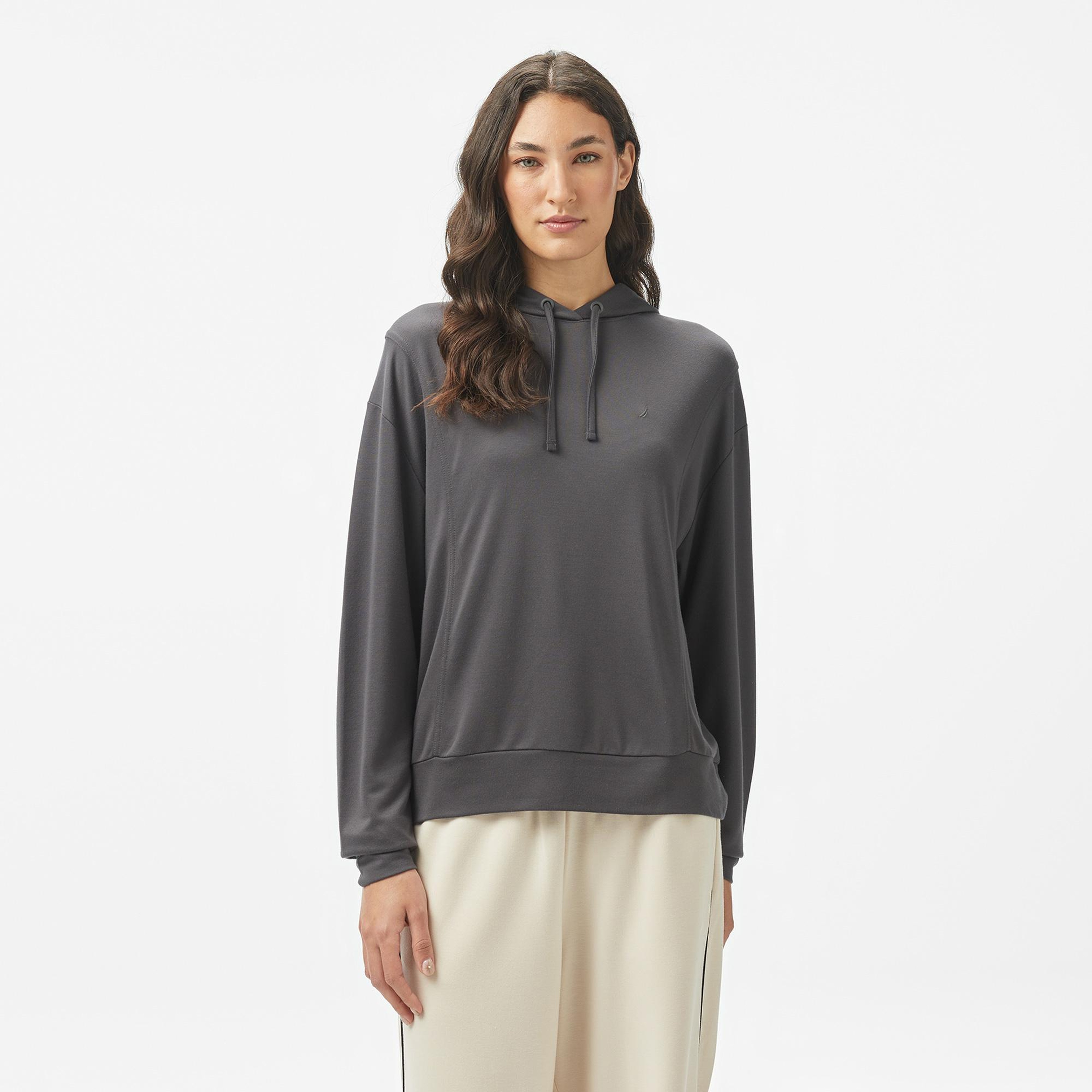 Nautica Kadın Gri Regular Fit Kapüşonlu Modal Karışımlı Sweatshirt