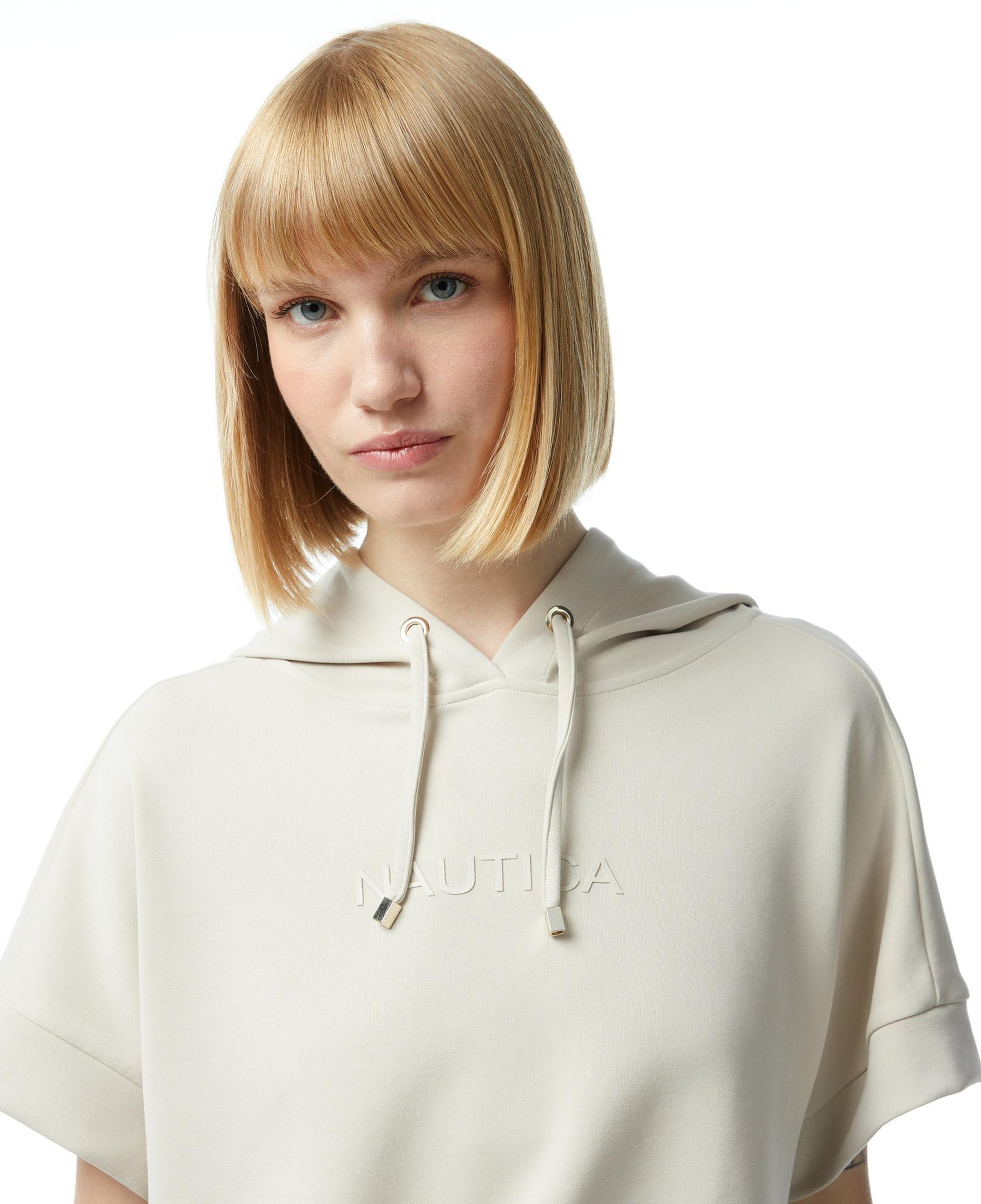 Nautica Kadın Beyaz Relaxed Fit Kısa Kollu Modal Karışımlı Sweatshirt