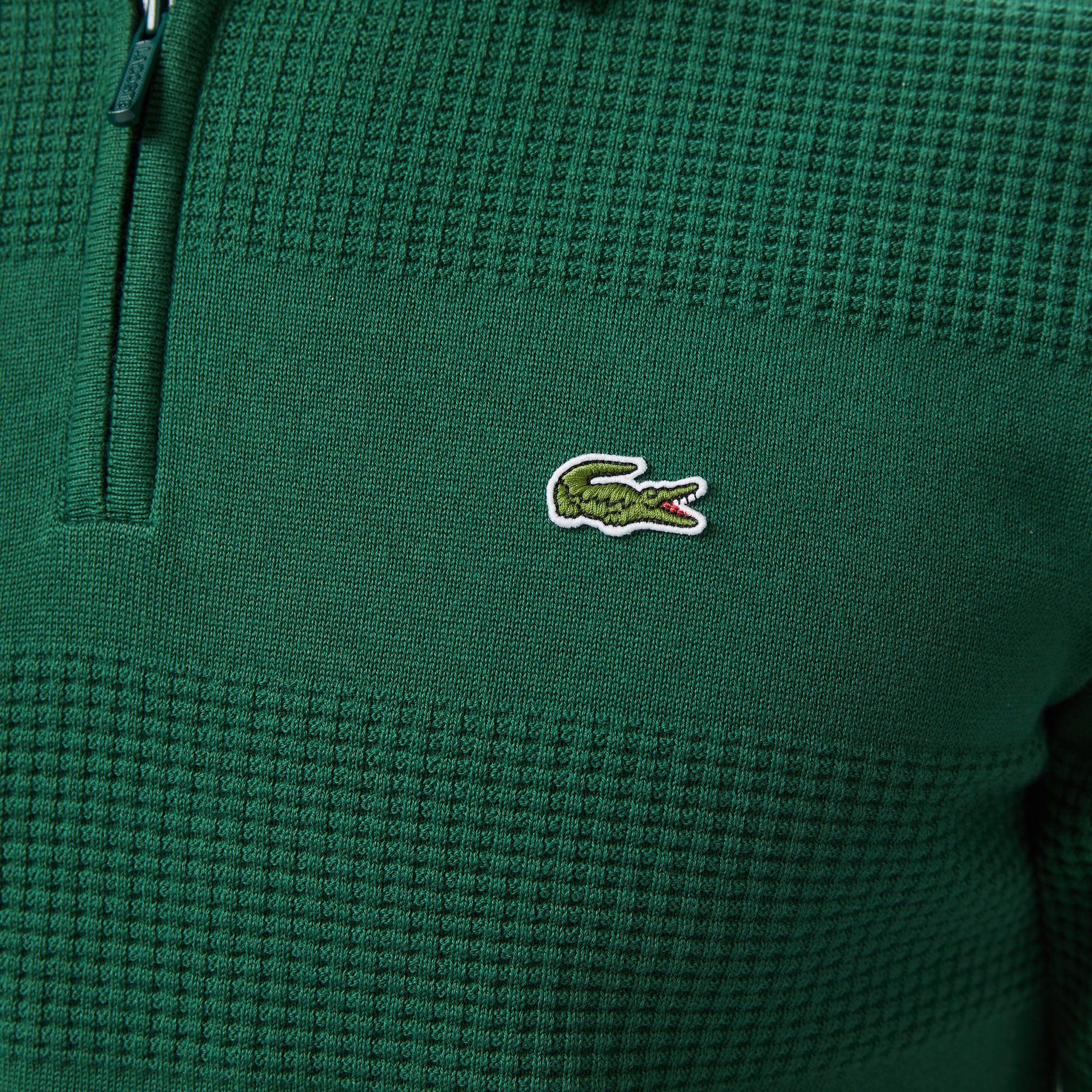 Erkek Classic Fit Kısa Kollu Polo Yaka Desenli Yeşil Triko
