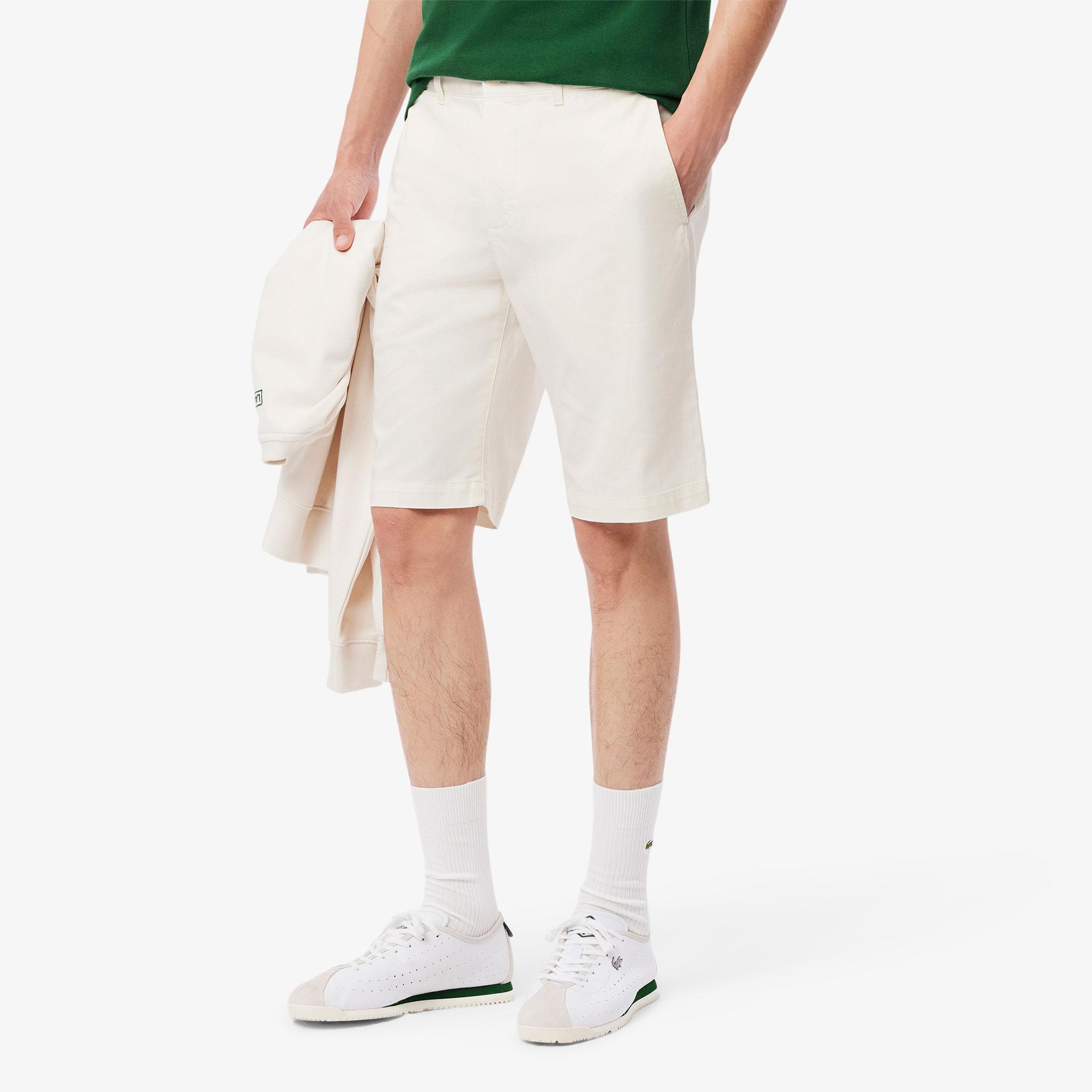 Erkek Slim Fit Beyaz Bermuda Şort