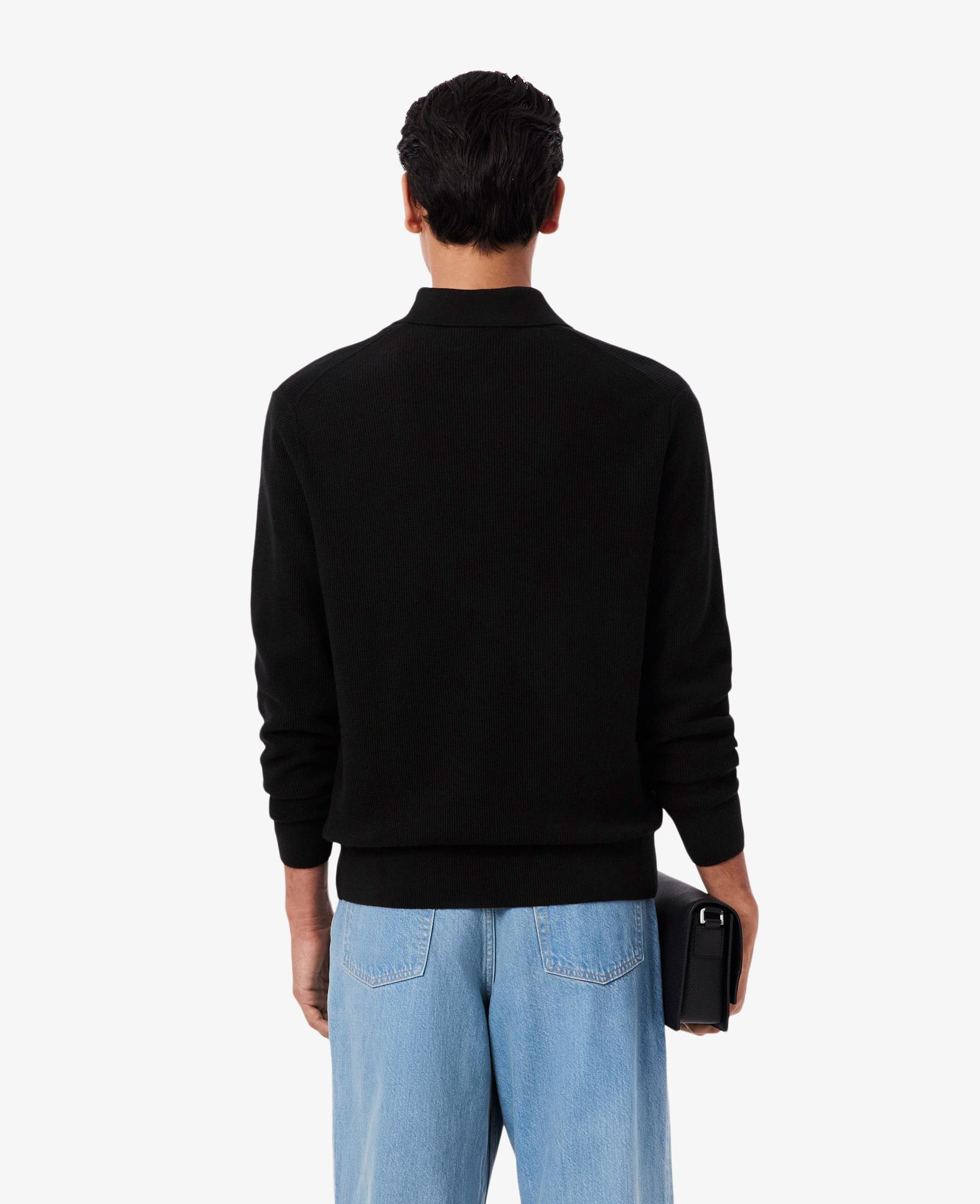 Erkek Classic Fit Yarım Fermuarlı Siyah Yün Karışımlı Kazak