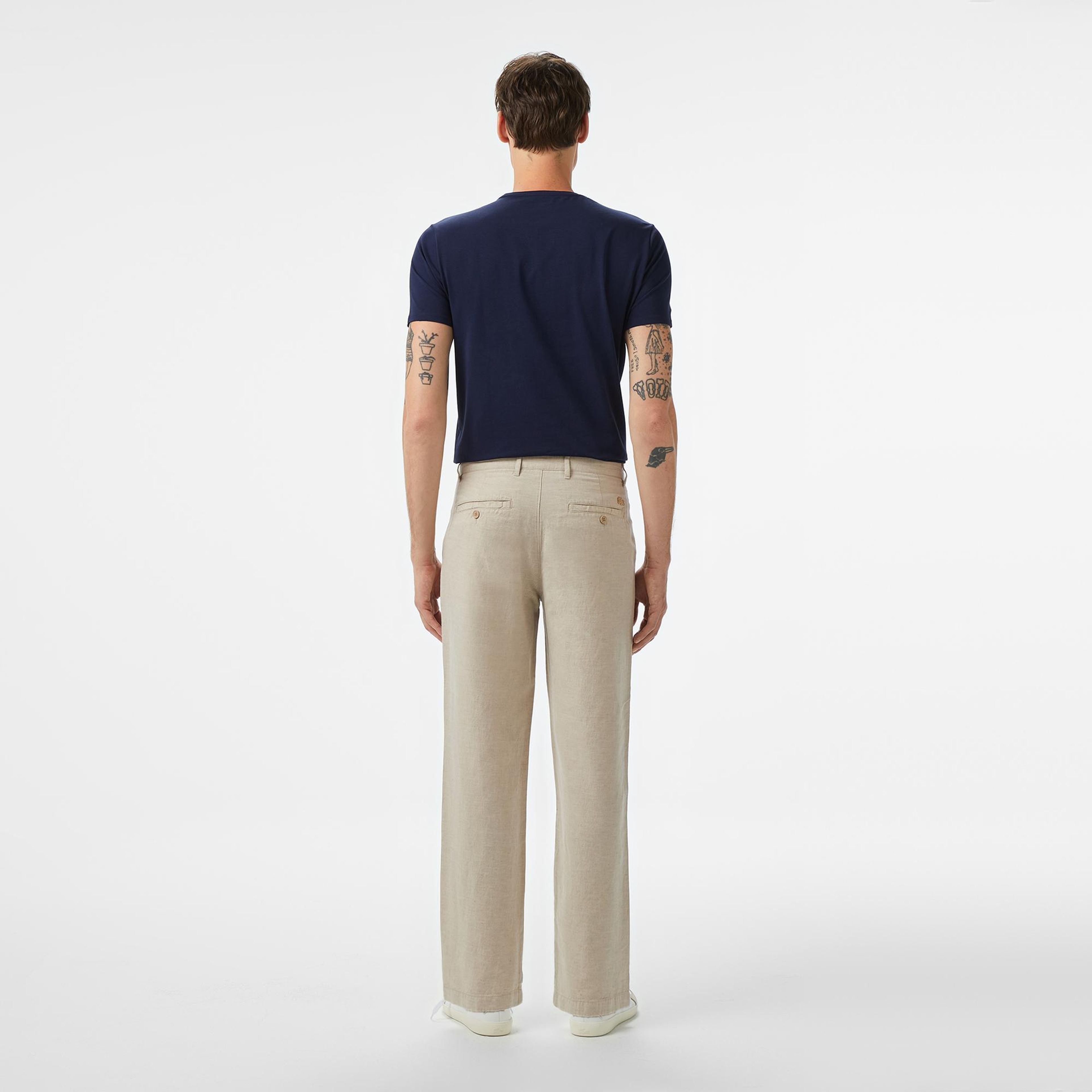 Erkek Bej Keten Karışımlı Pantolon