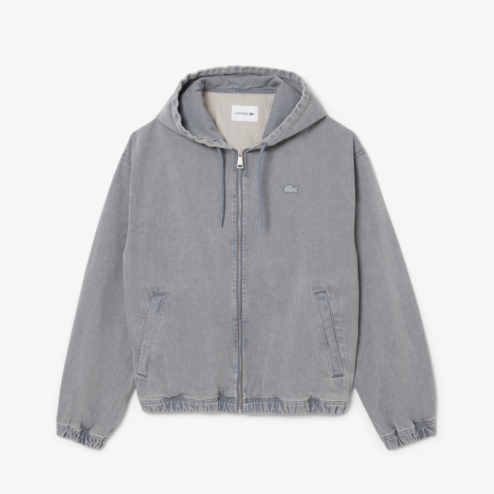 Erkek Kapüşonlu Denim Gri Ceket