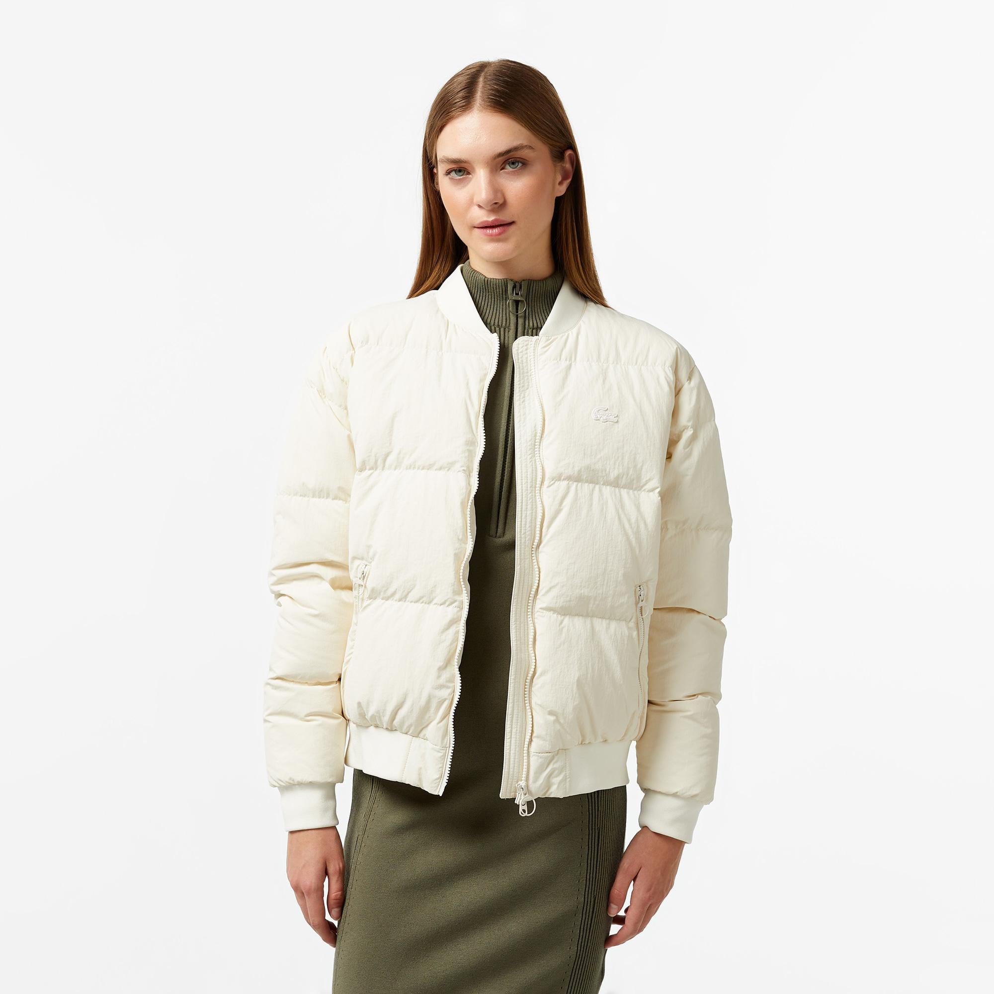 Kadın Relaxed Fit Dik Yaka Krem Mont