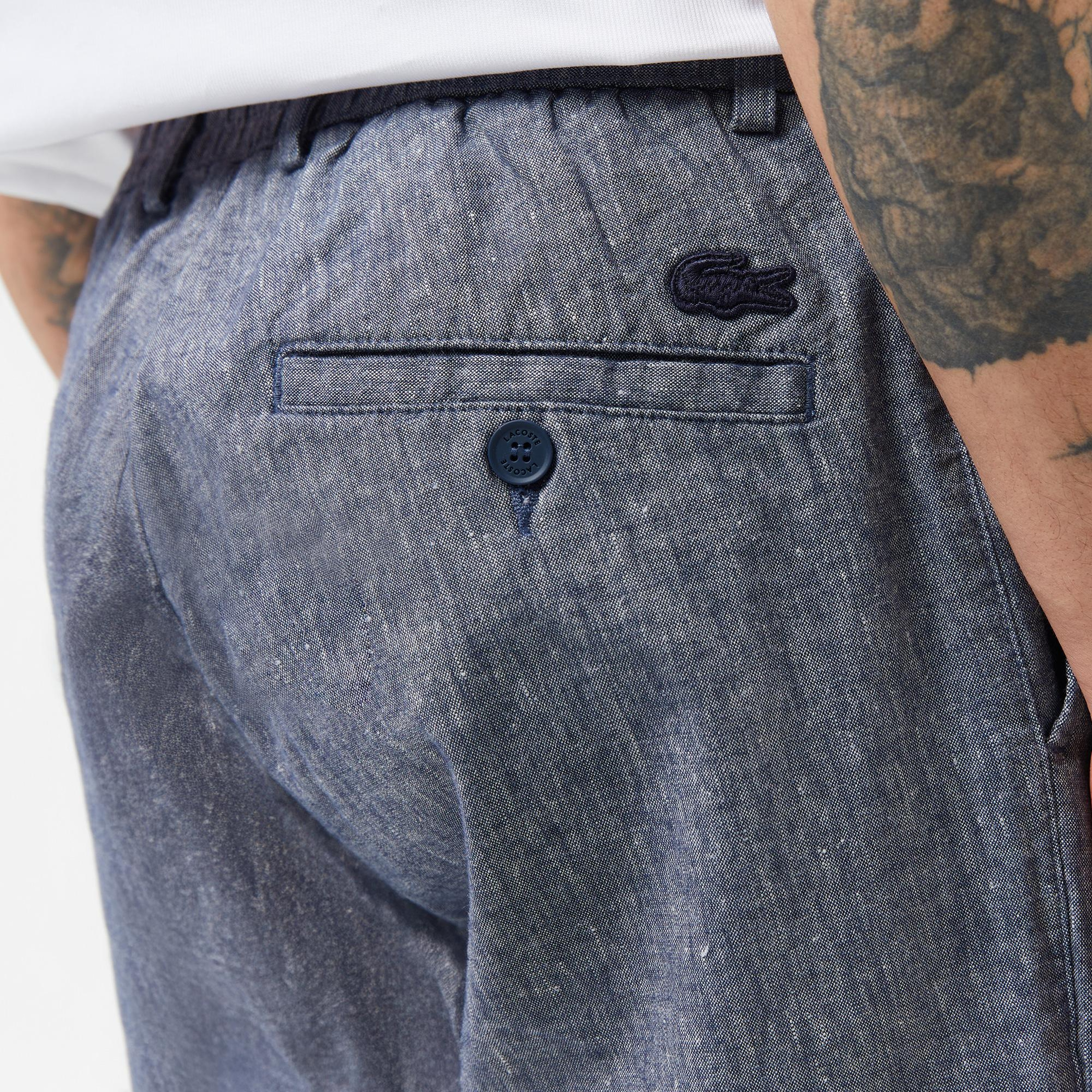 Erkek Slim Fit Lacivert Keten Karışımlı Pantolon