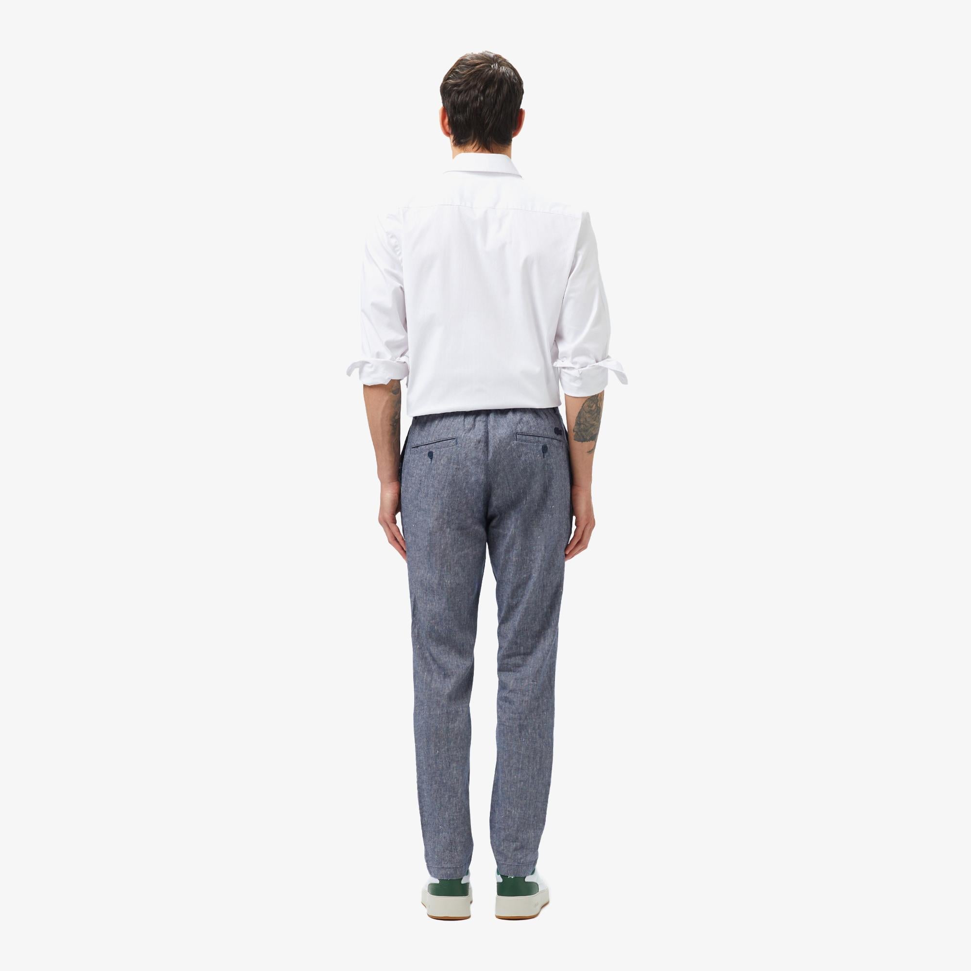 Erkek Slim Fit Lacivert Keten Karışımlı Pantolon