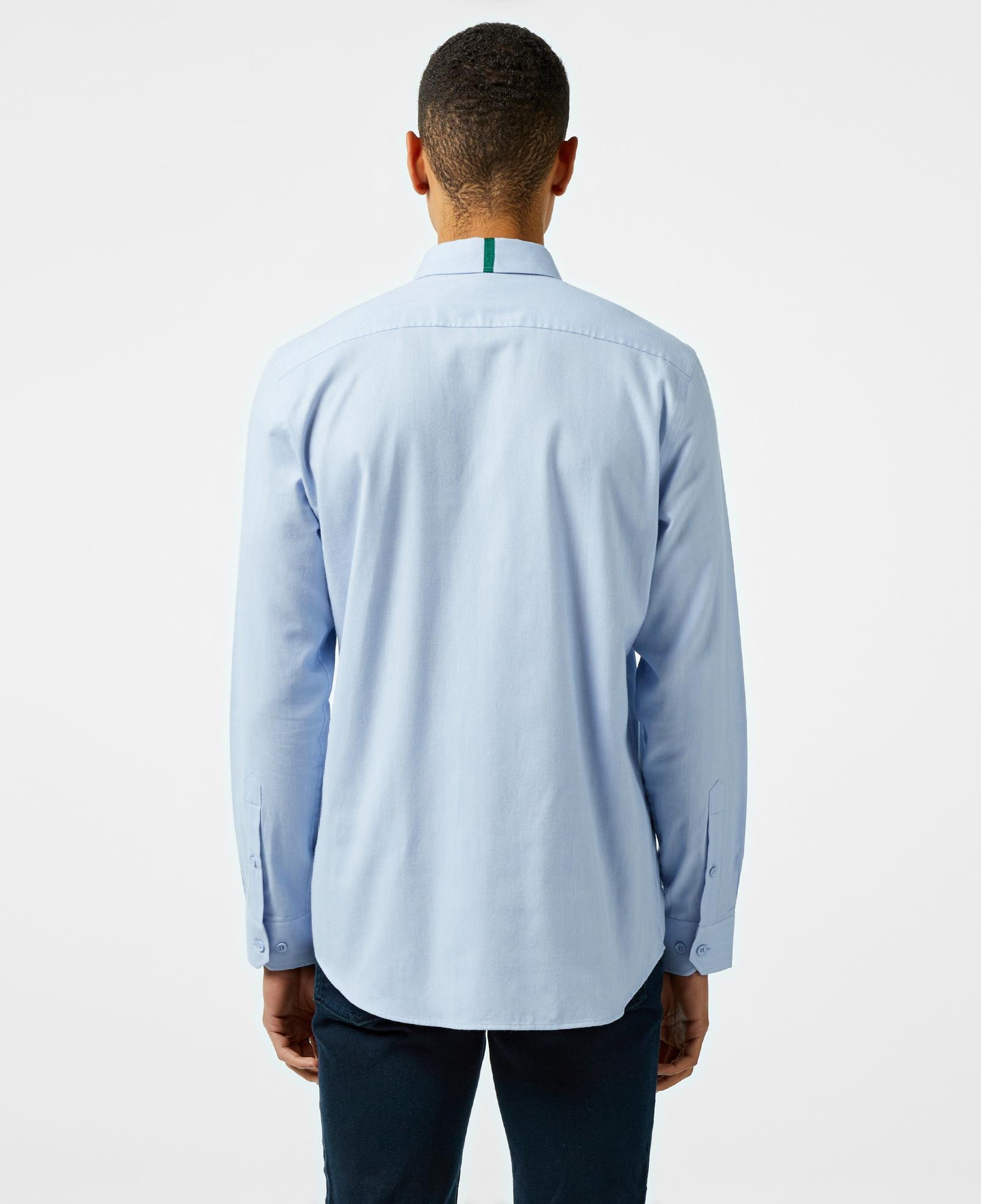 Erkek Slim Fit Düğmeli Yaka Mavi Gömlek