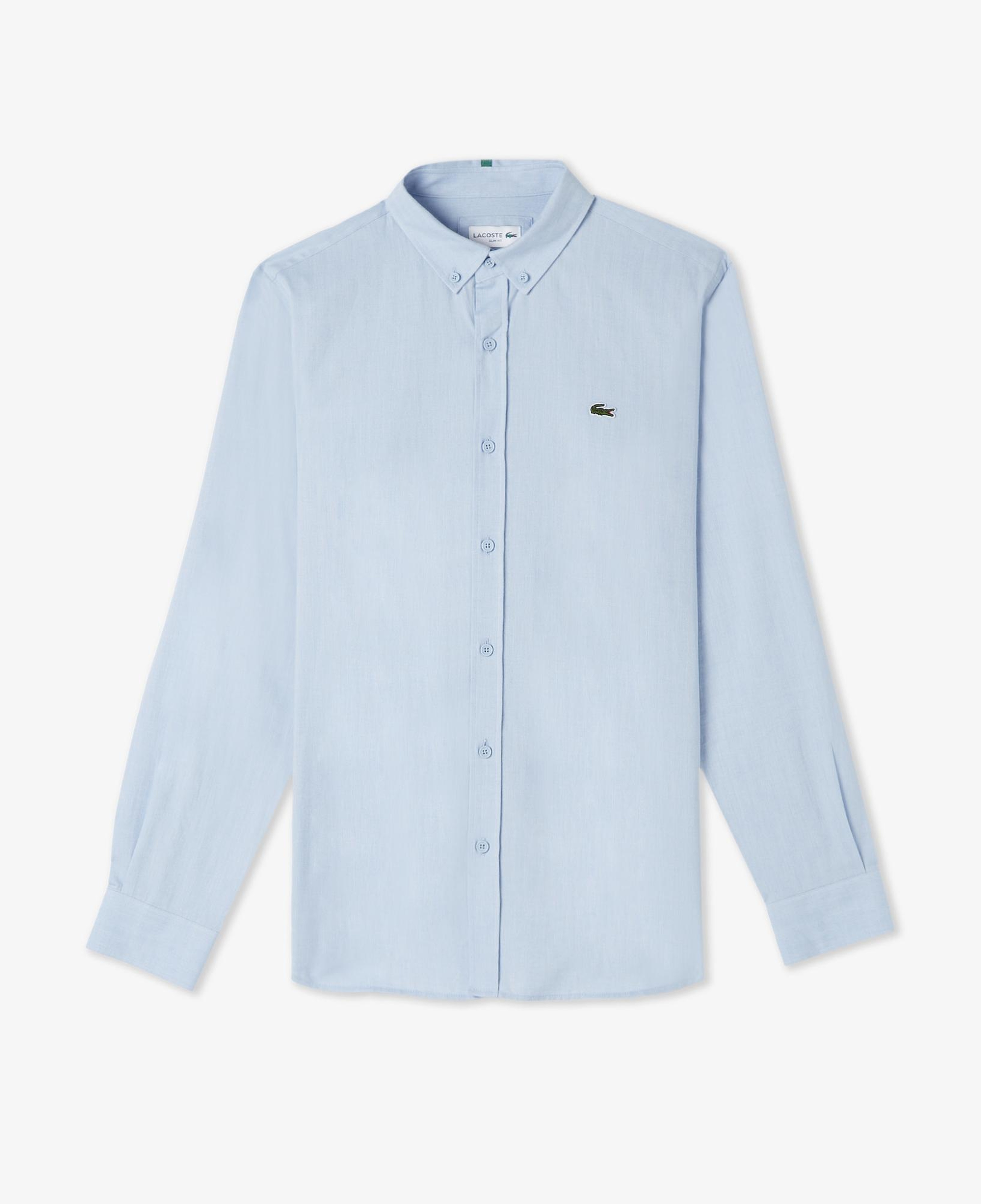 Erkek Slim Fit Düğmeli Yaka Mavi Gömlek