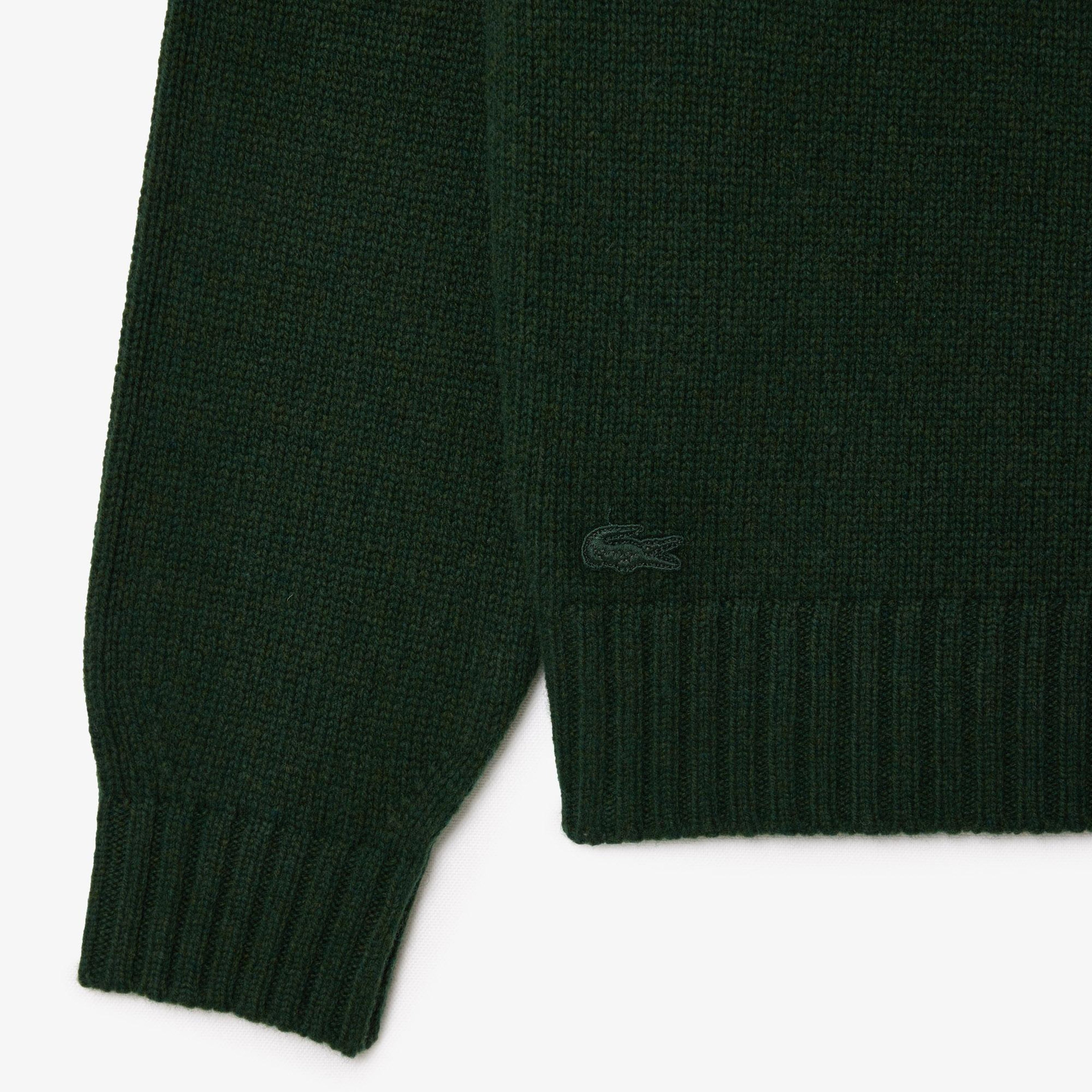 Erkek Classic Fit Bisiklet Yaka Yün Koyu Yeşil Kazak