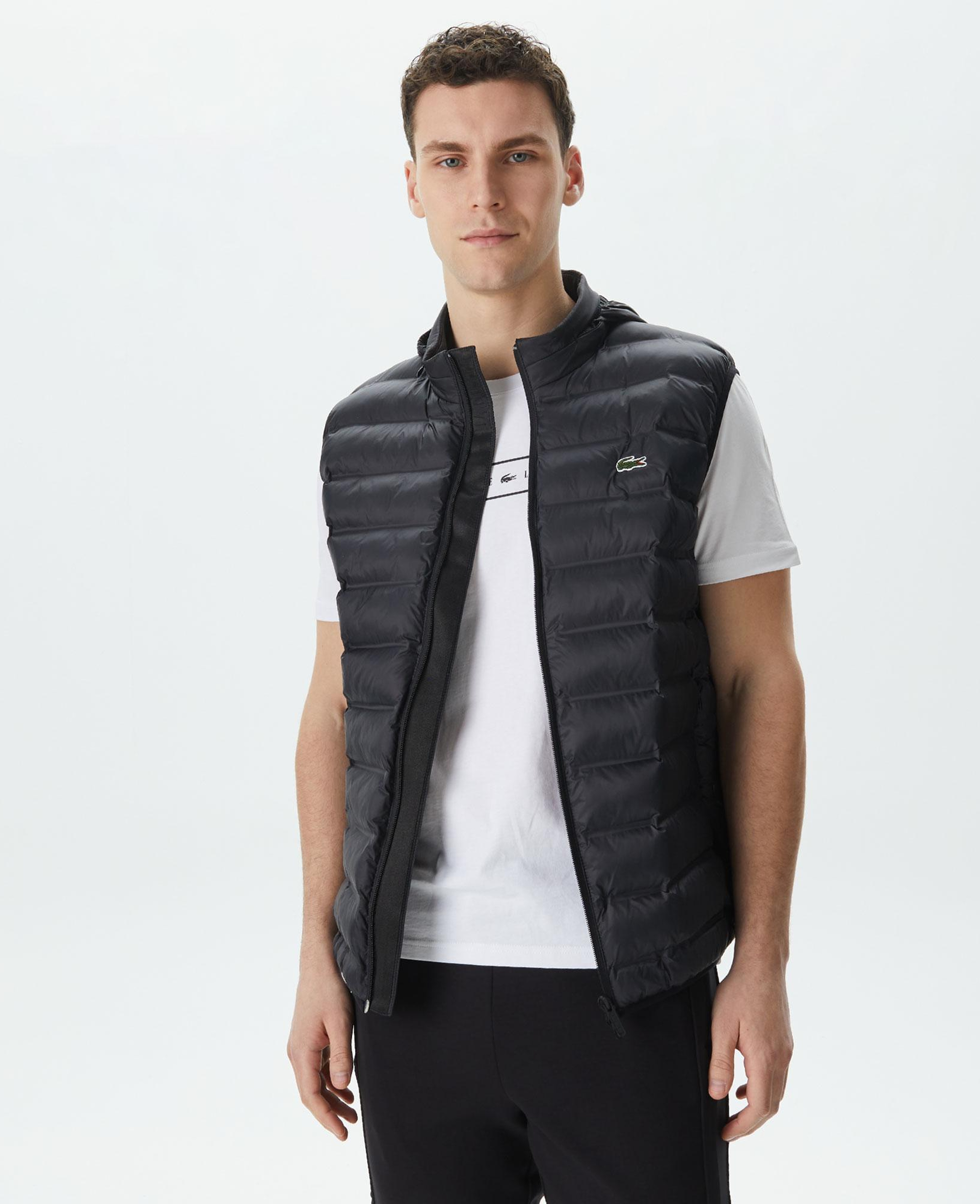 Erkek Slim Fit Kapüşonlu Siyah Yelek