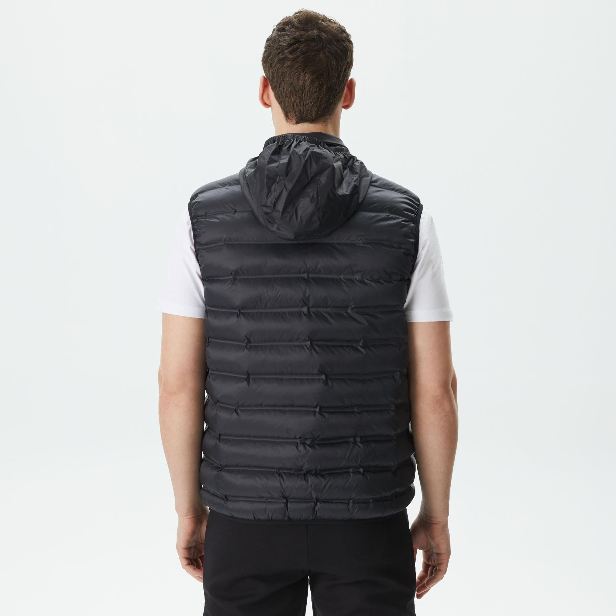 Erkek Slim Fit Kapüşonlu Siyah Yelek