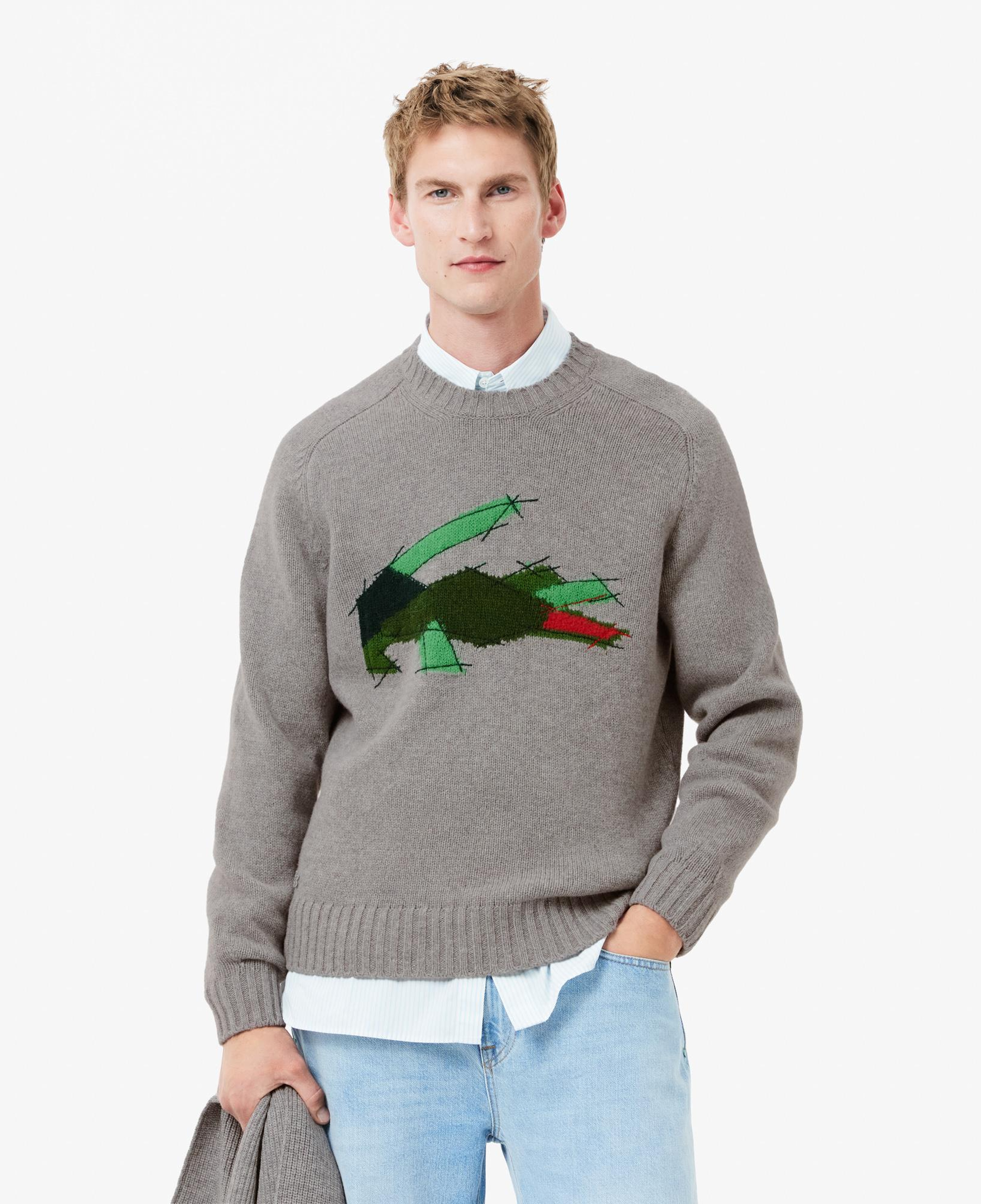 Erkek Classic Fit Bisiklet Yaka Yün Gri Kazak
