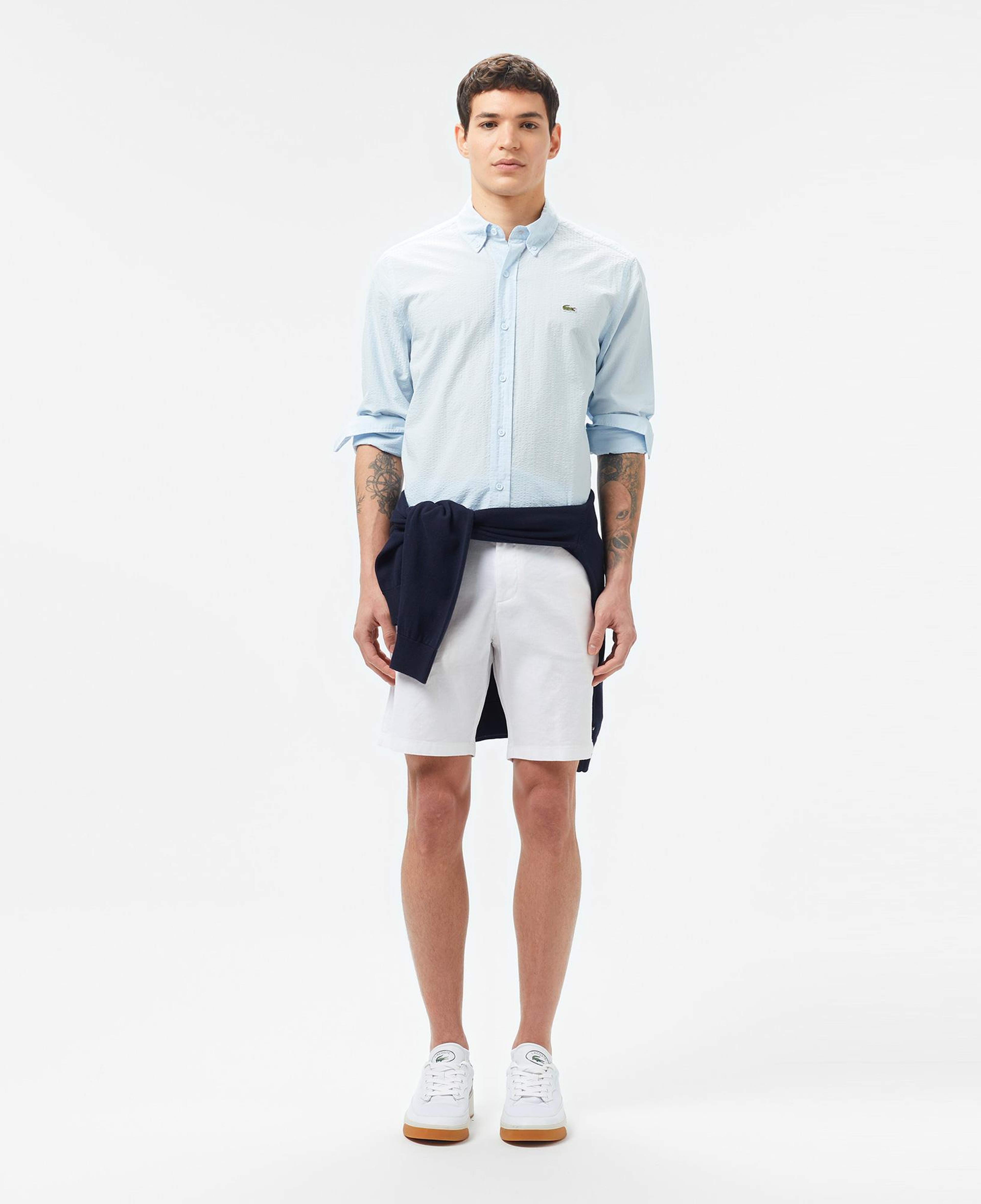 Erkek Slim Fit Düğmeli Yaka Açık Mavi Gömlek