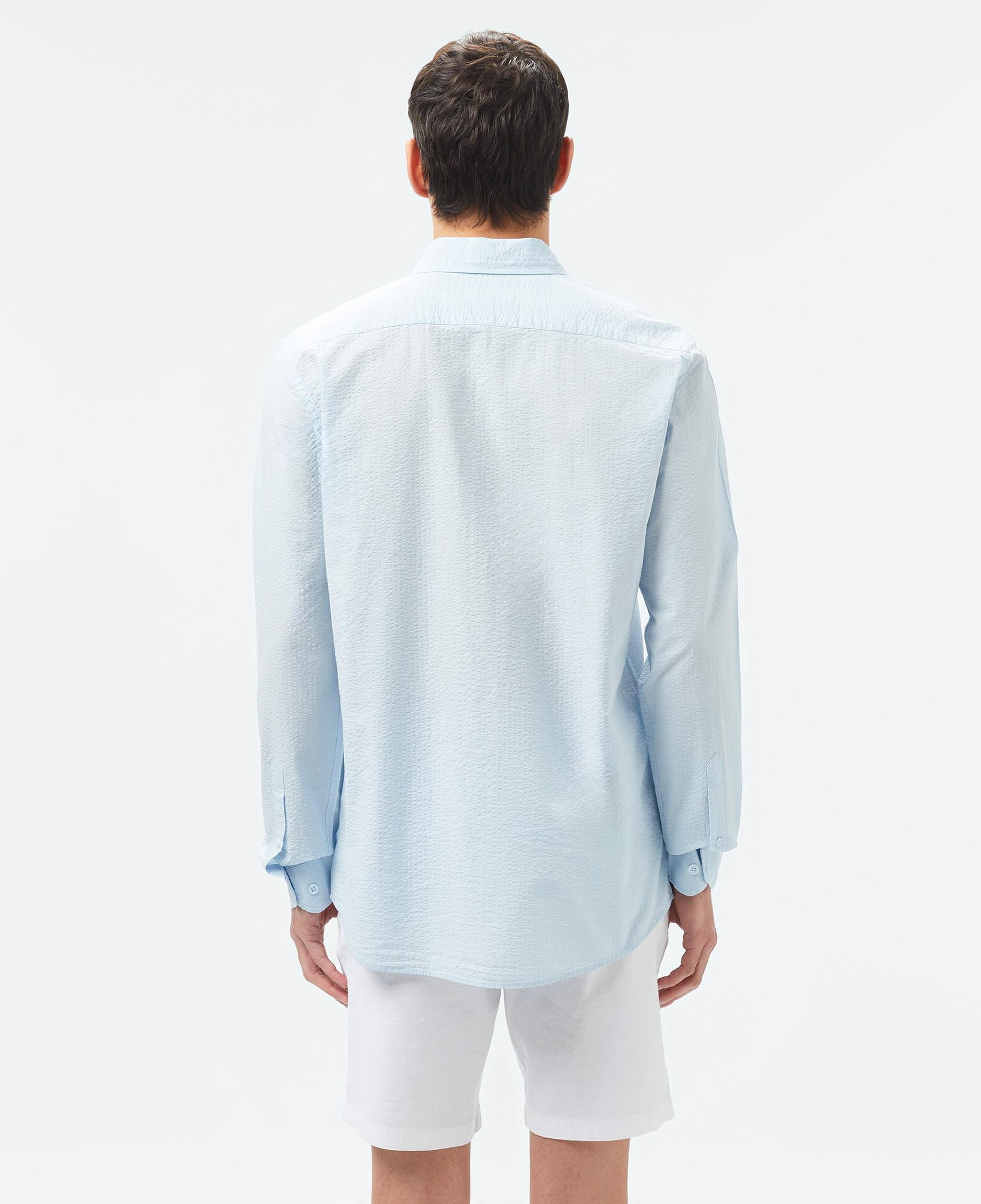 Erkek Slim Fit Düğmeli Yaka Açık Mavi Gömlek