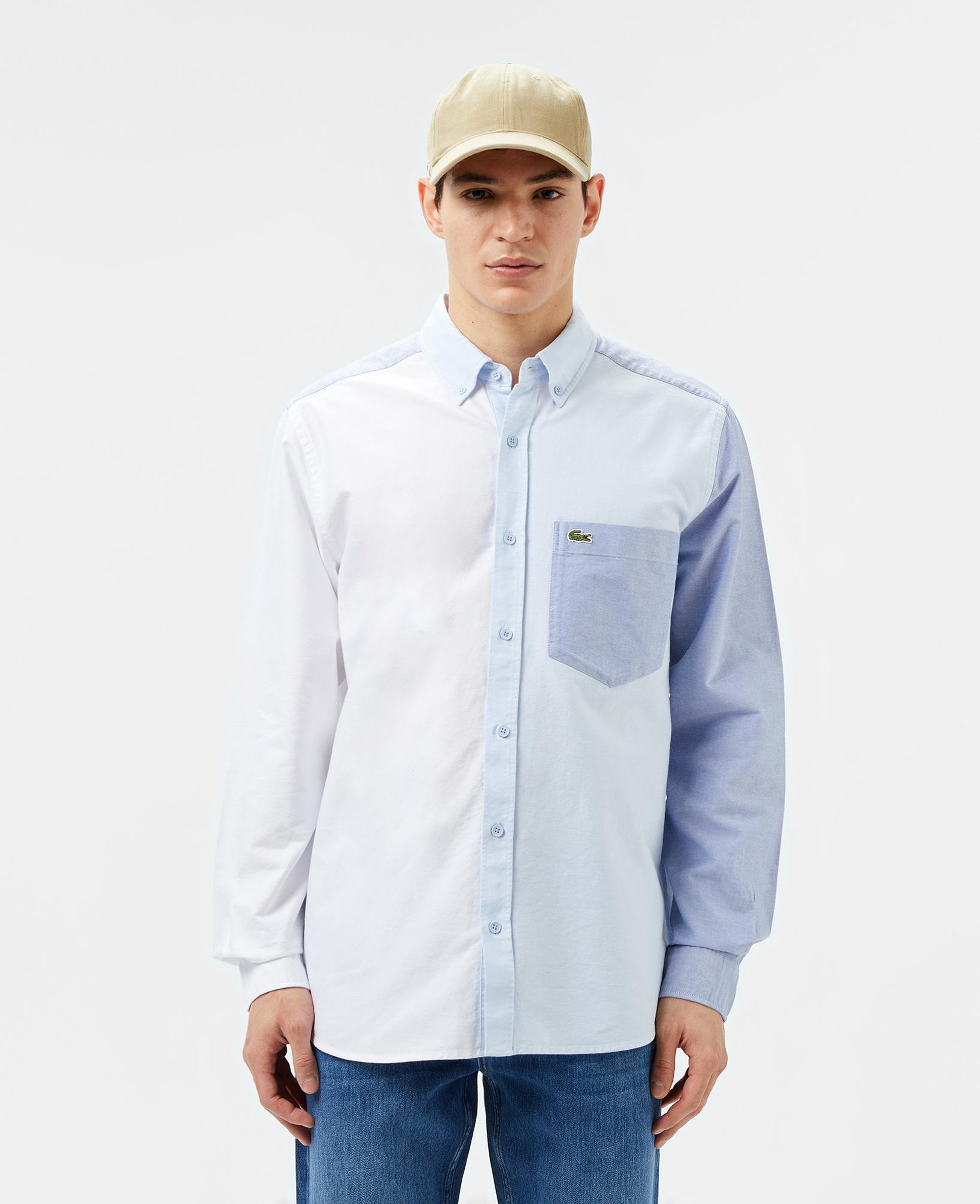 Erkek Slim Fit Renk Bloklu Açık Mavi Gömlek
