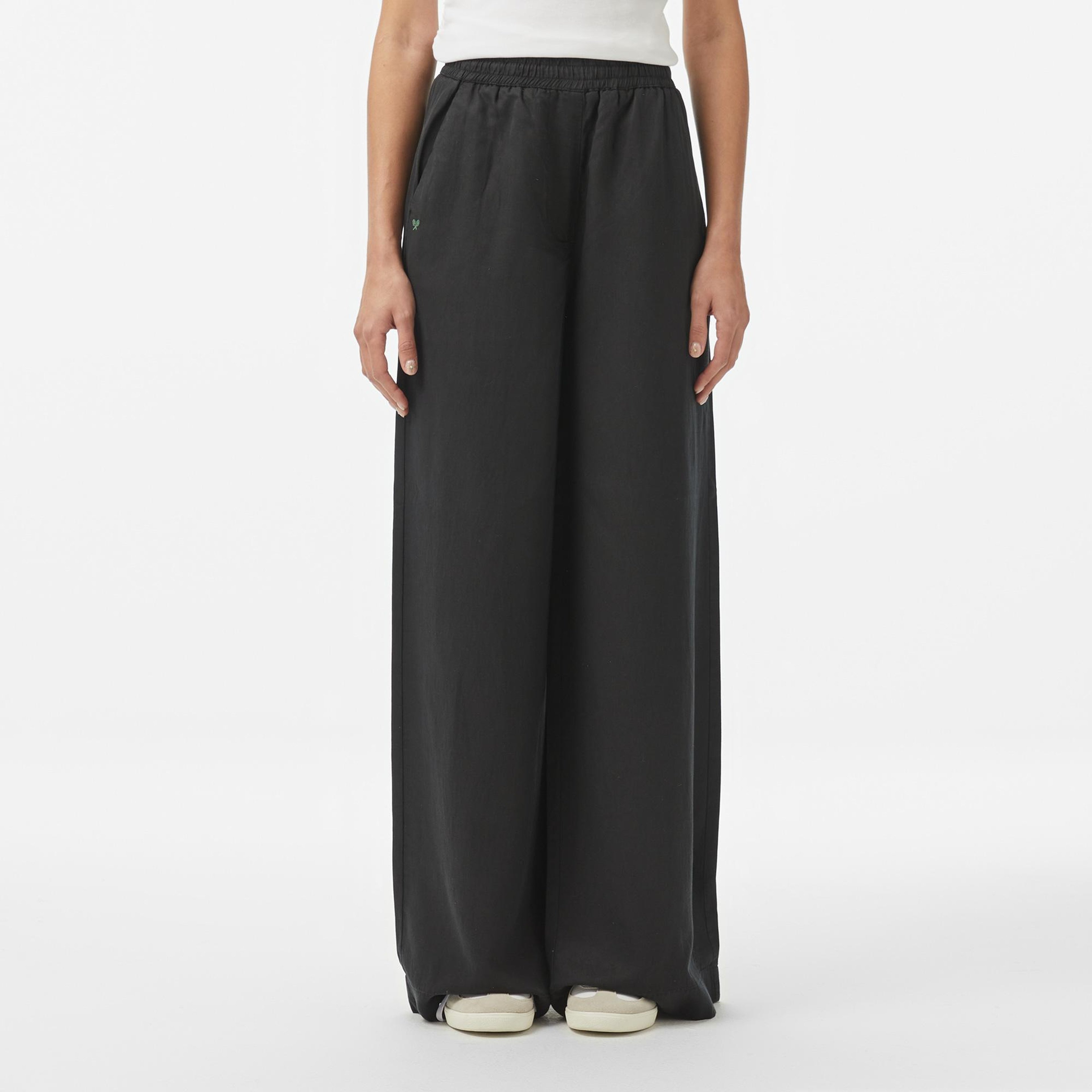 Kadın Relaxed Fit Siyah Keten Karışımlı Pantolon