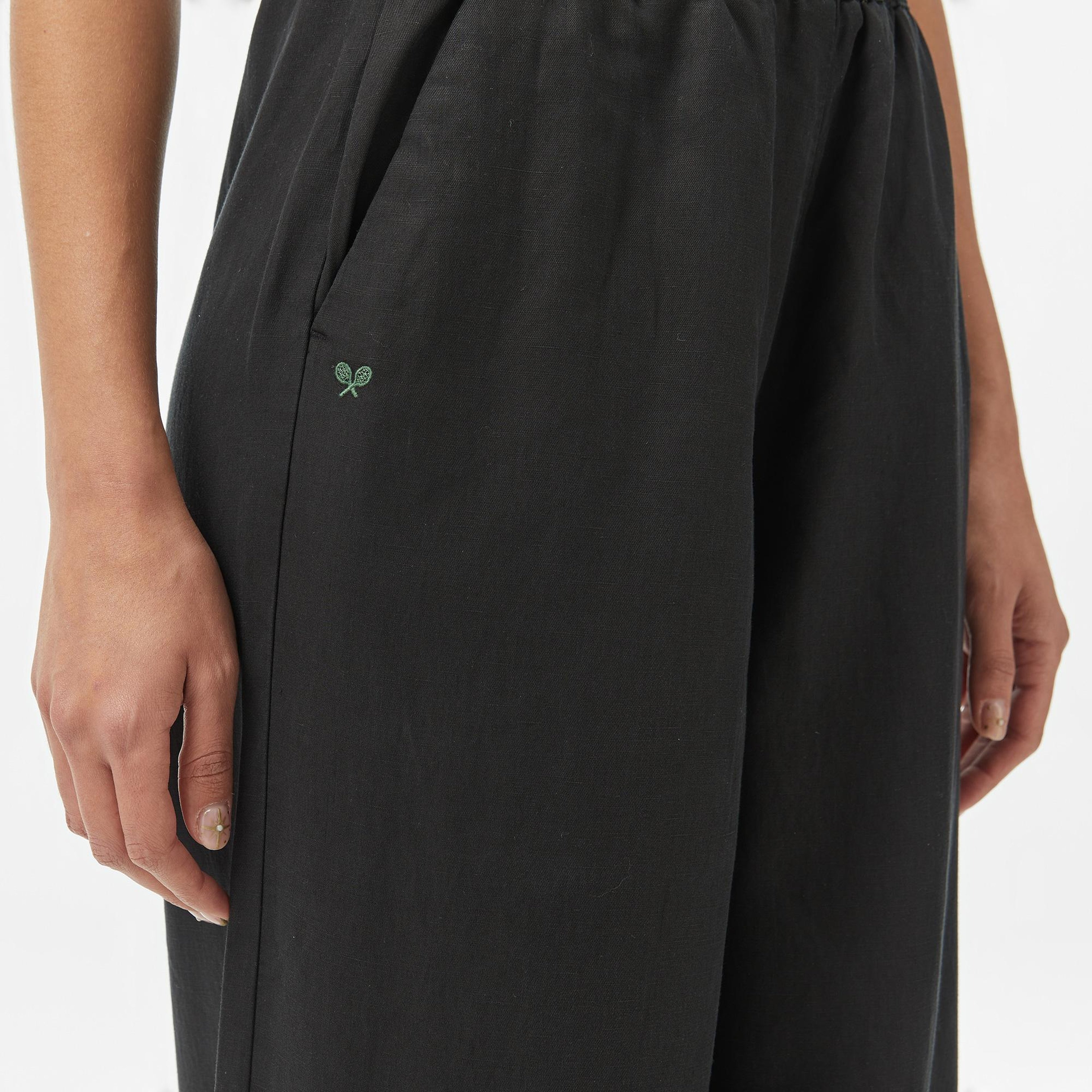 Kadın Relaxed Fit Siyah Keten Karışımlı Pantolon