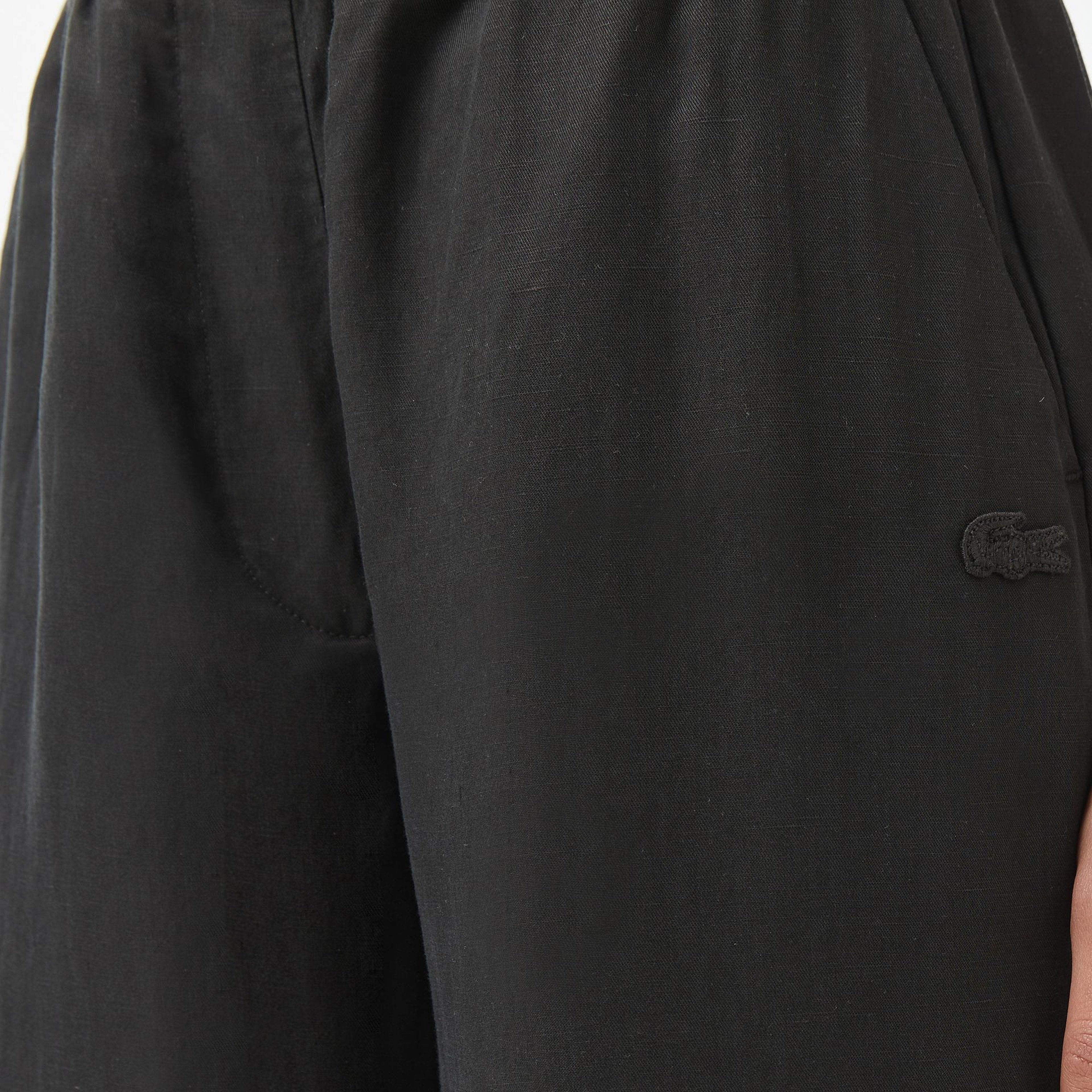 Kadın Relaxed Fit Siyah Keten Karışımlı Pantolon