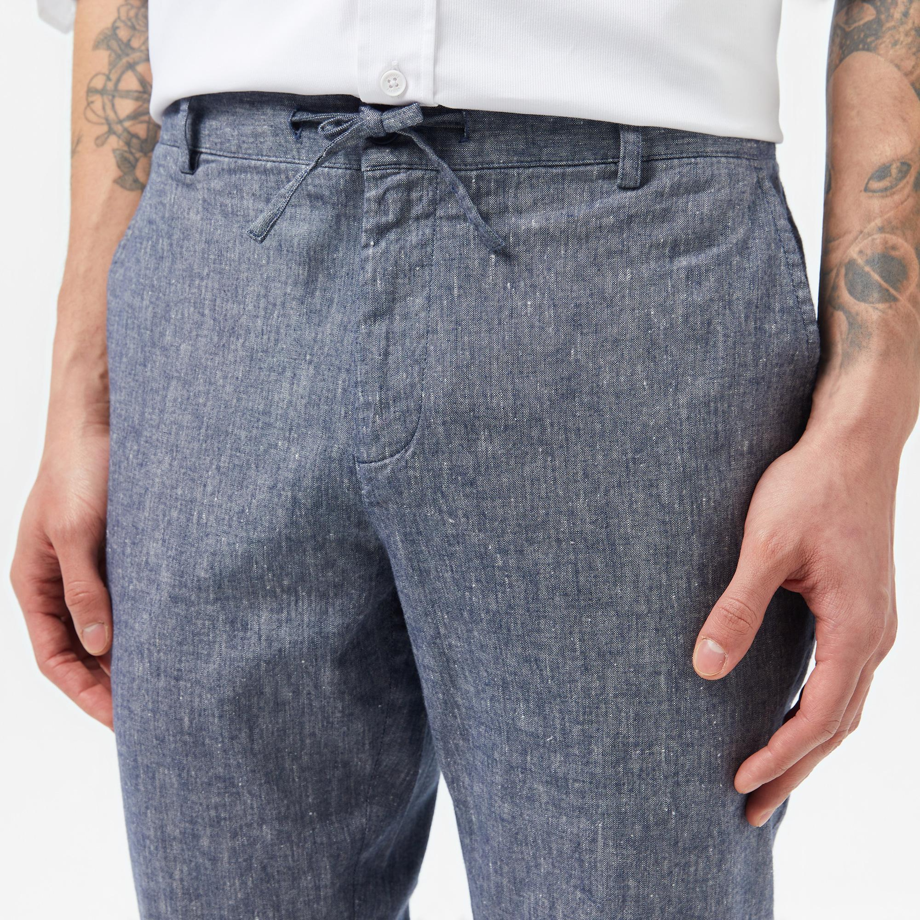 Erkek Slim Fit Lacivert Keten Karışımlı Pantolon