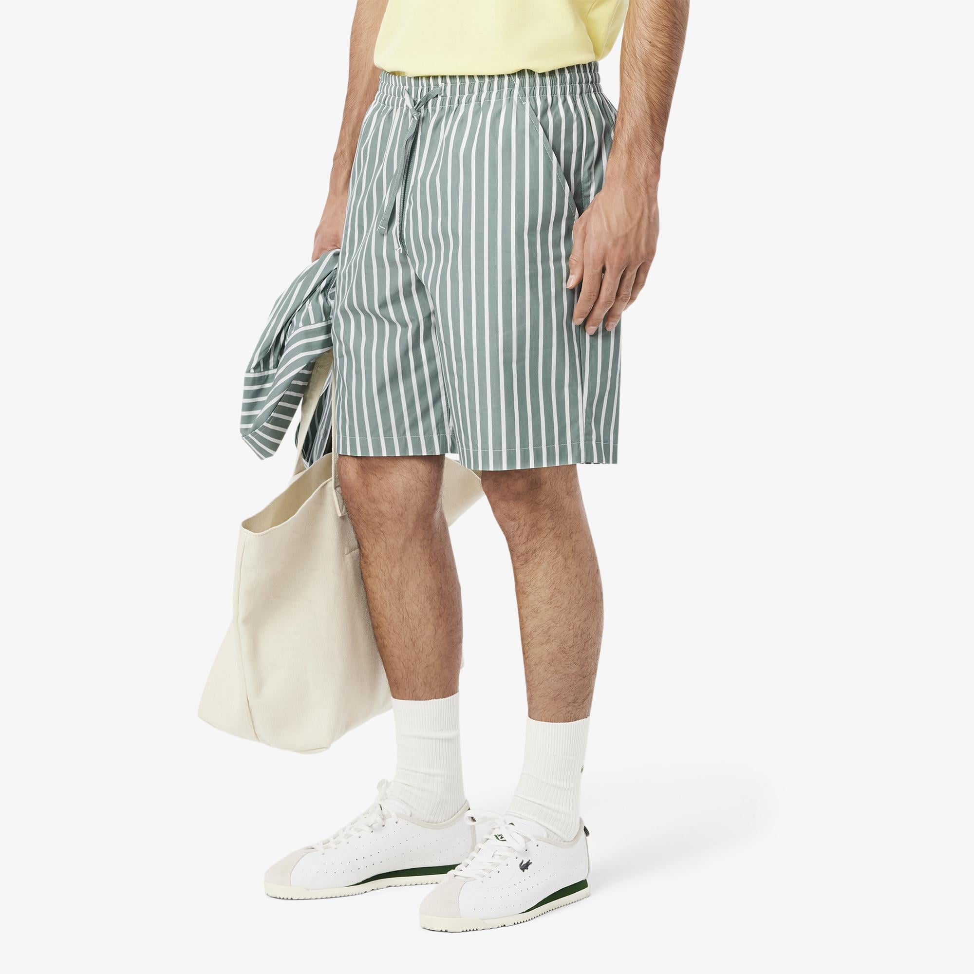 Erkek Relaxed Fit Çizgili Yeşil Şort
