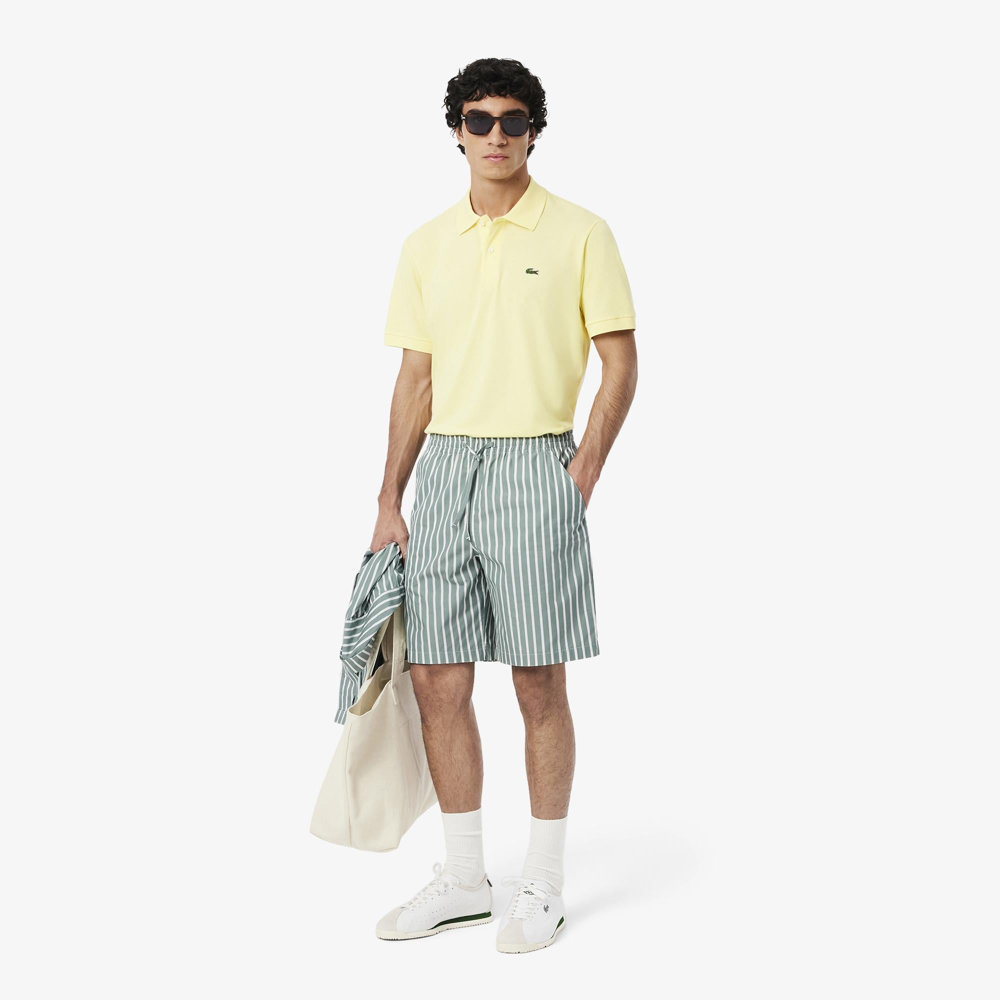 Erkek Relaxed Fit Çizgili Yeşil Şort