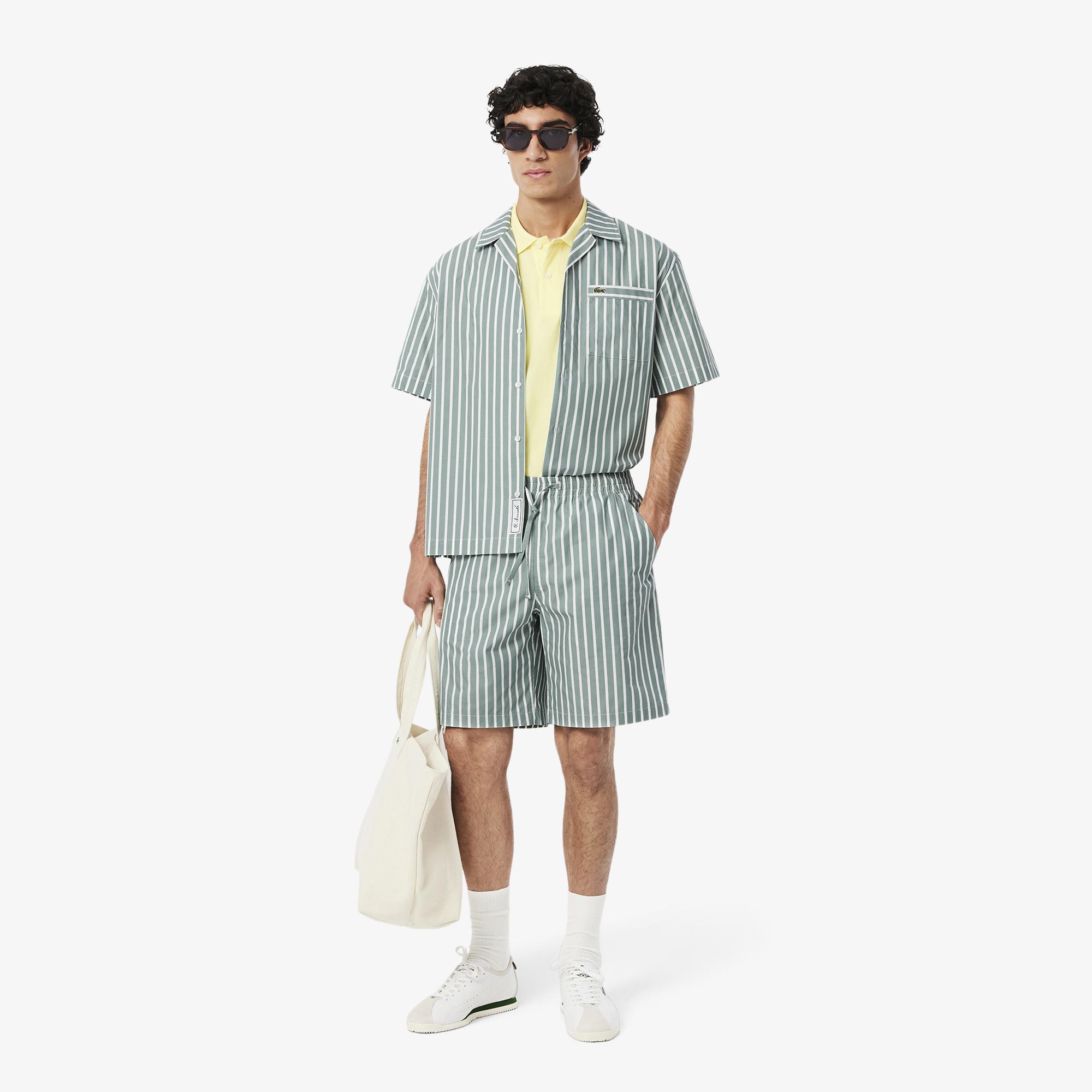 Erkek Relaxed Fit Çizgili Yeşil Şort