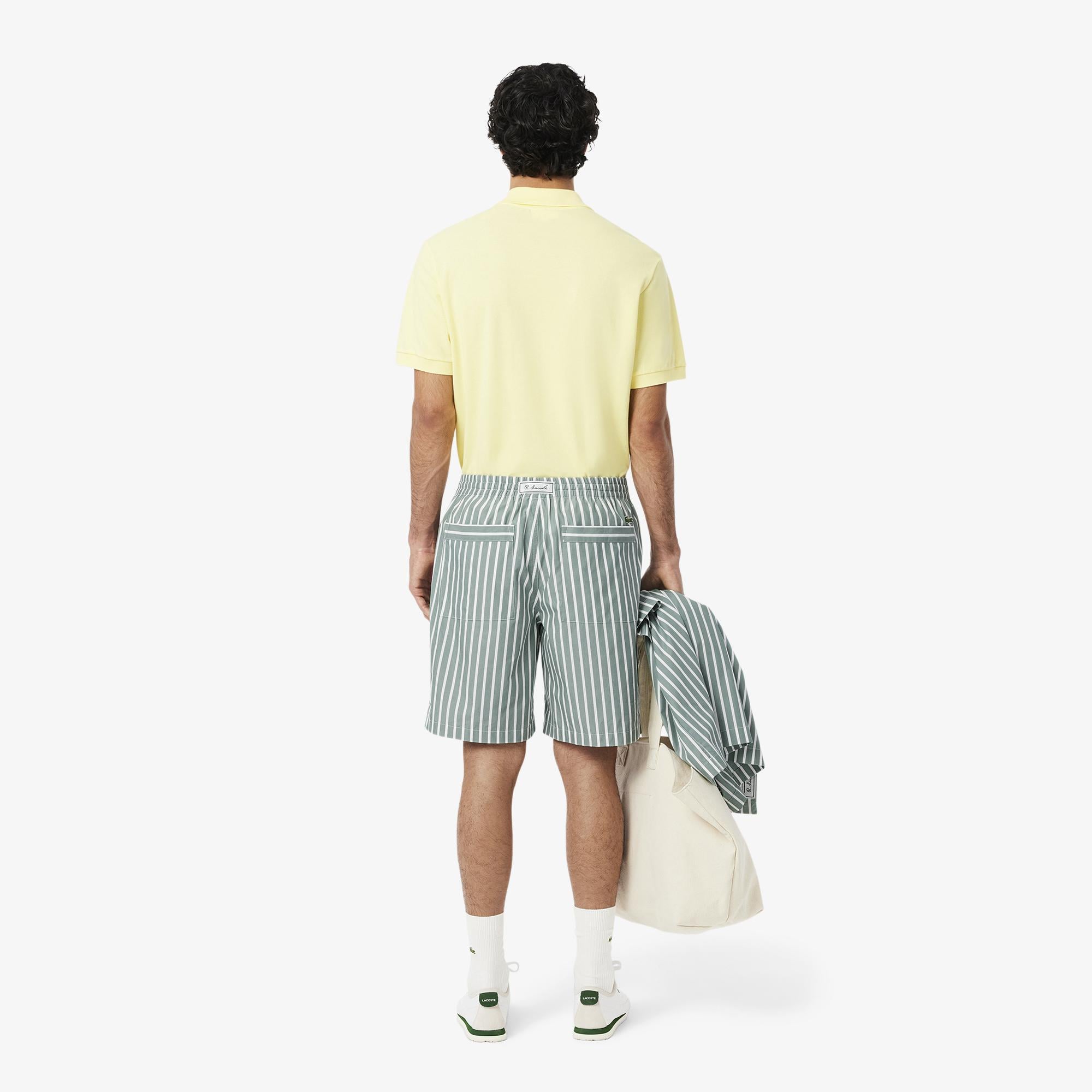 Erkek Relaxed Fit Çizgili Yeşil Şort