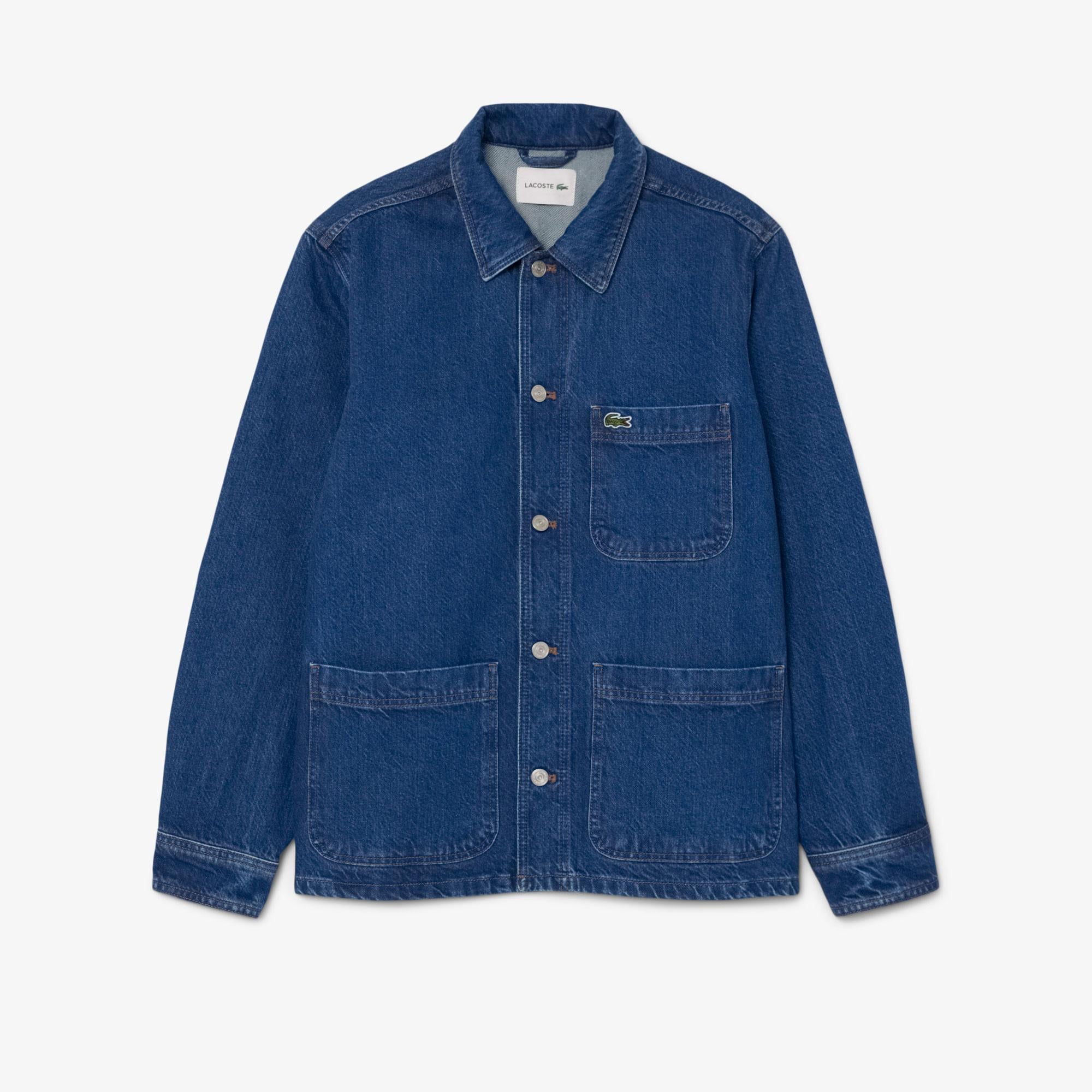 Erkek Oversize Fit Gömlek Yaka Denim Koyu Mavi Ceket