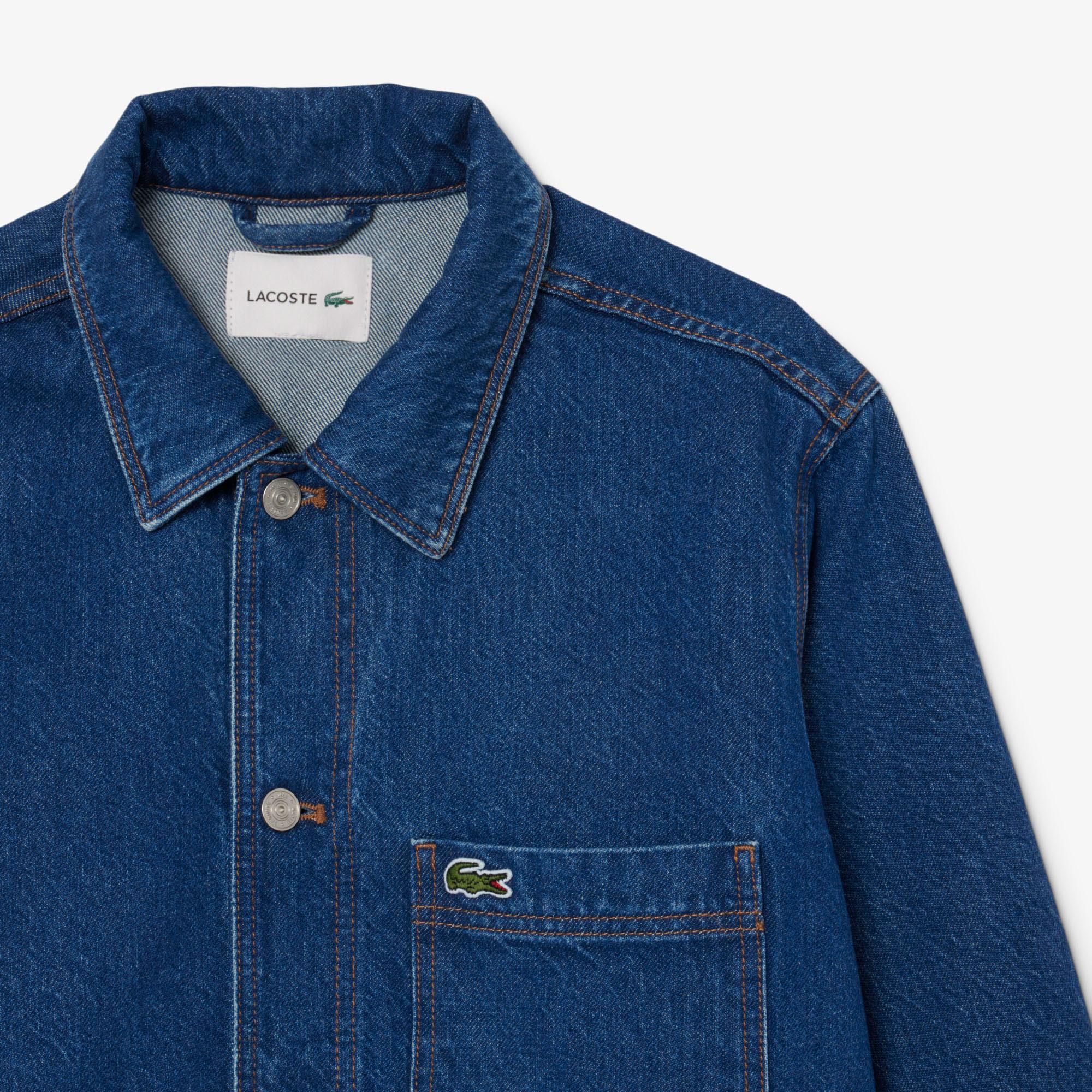 Erkek Oversize Fit Gömlek Yaka Denim Koyu Mavi Ceket
