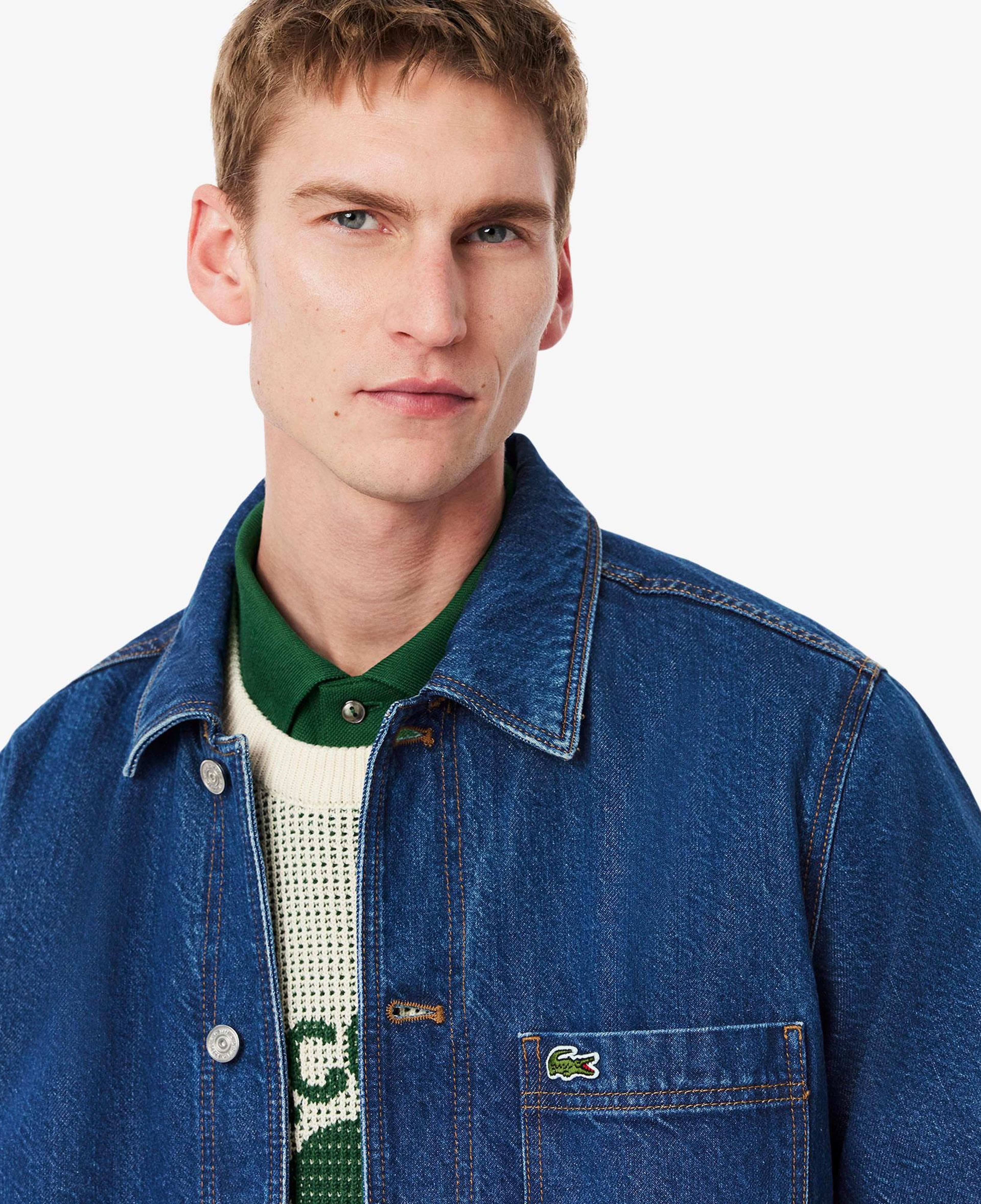 Erkek Oversize Fit Gömlek Yaka Denim Koyu Mavi Ceket