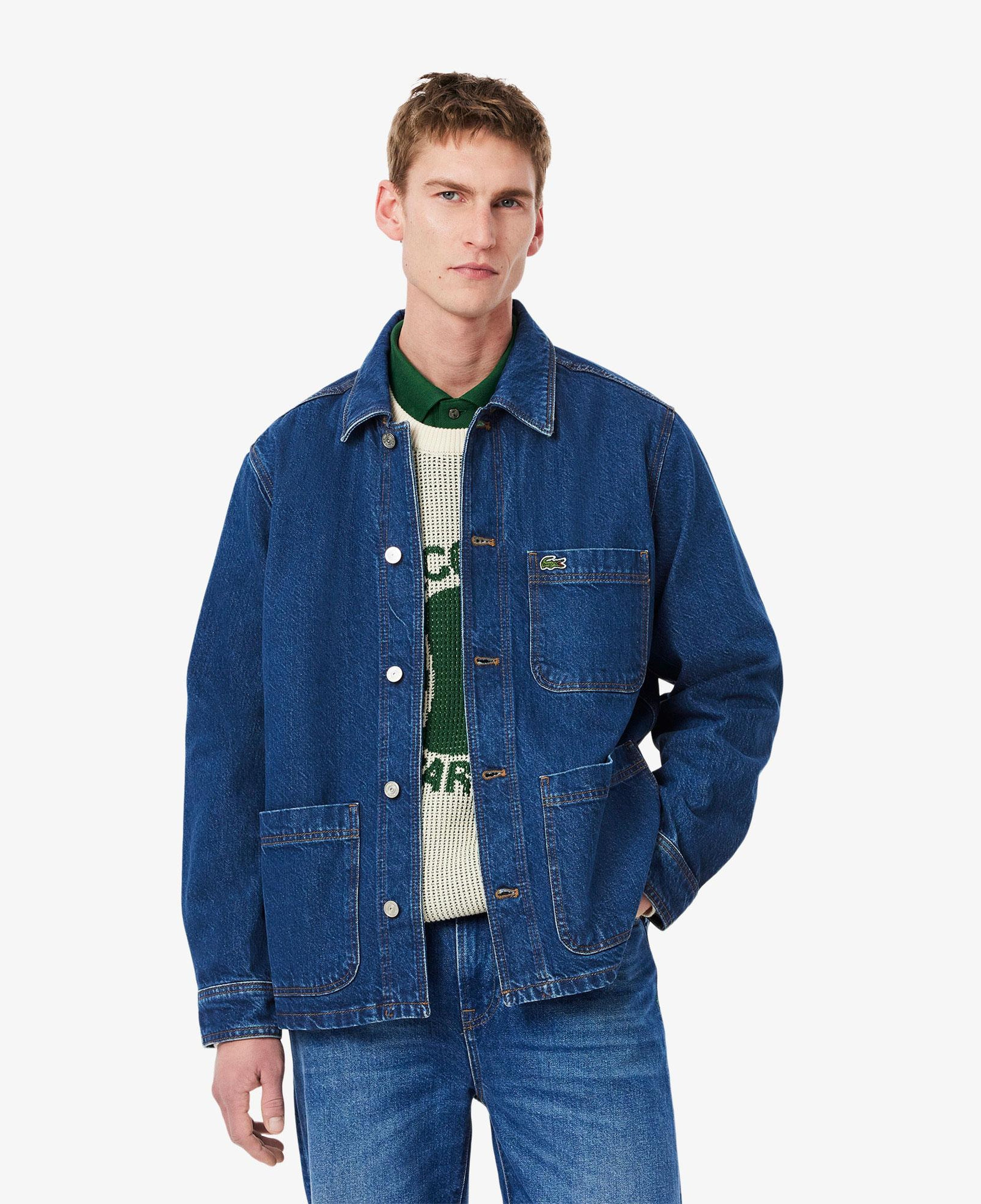 Erkek Oversize Fit Gömlek Yaka Denim Koyu Mavi Ceket