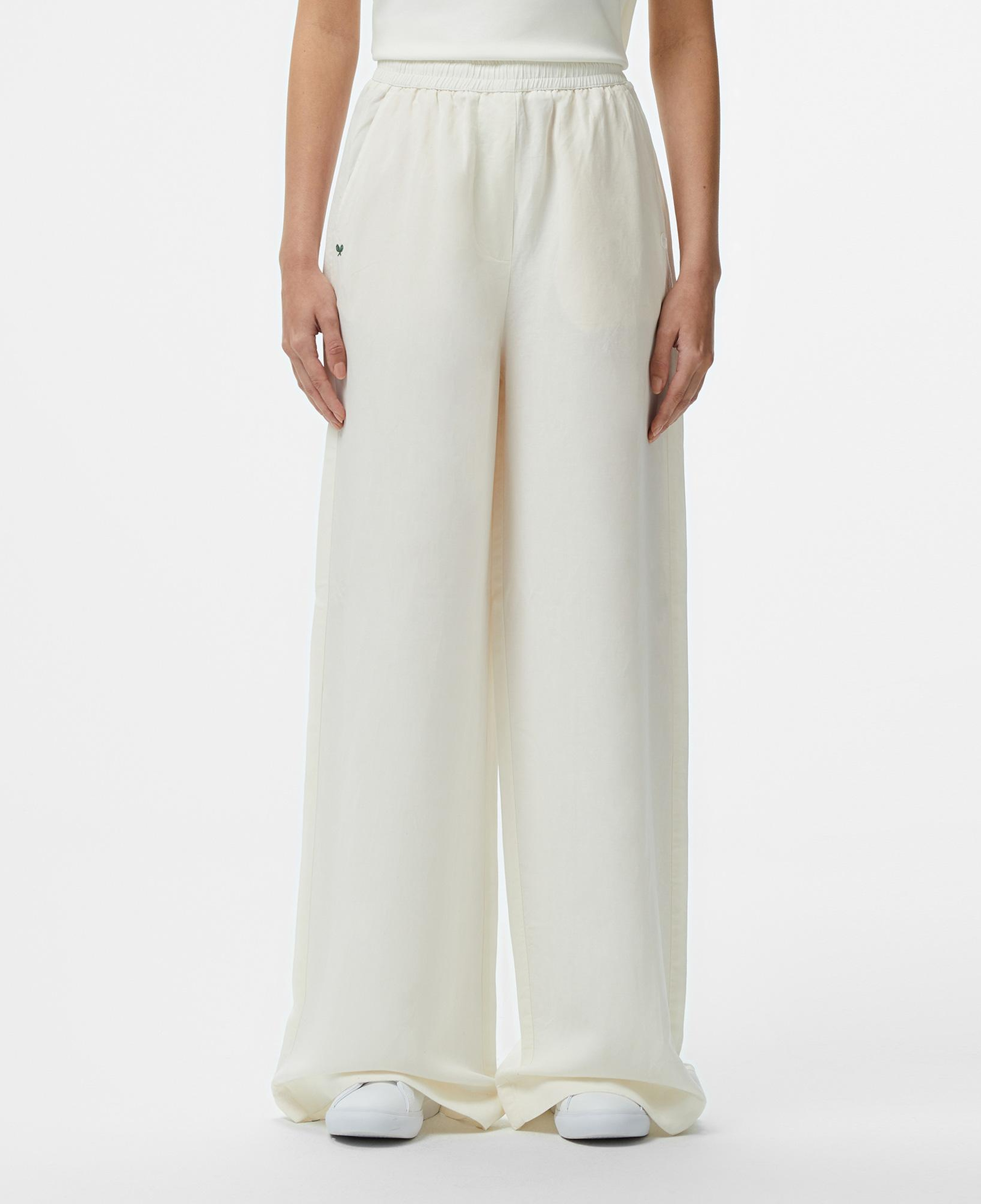Kadın Relaxed Fit Beyaz Keten Karışımlı Pantolon