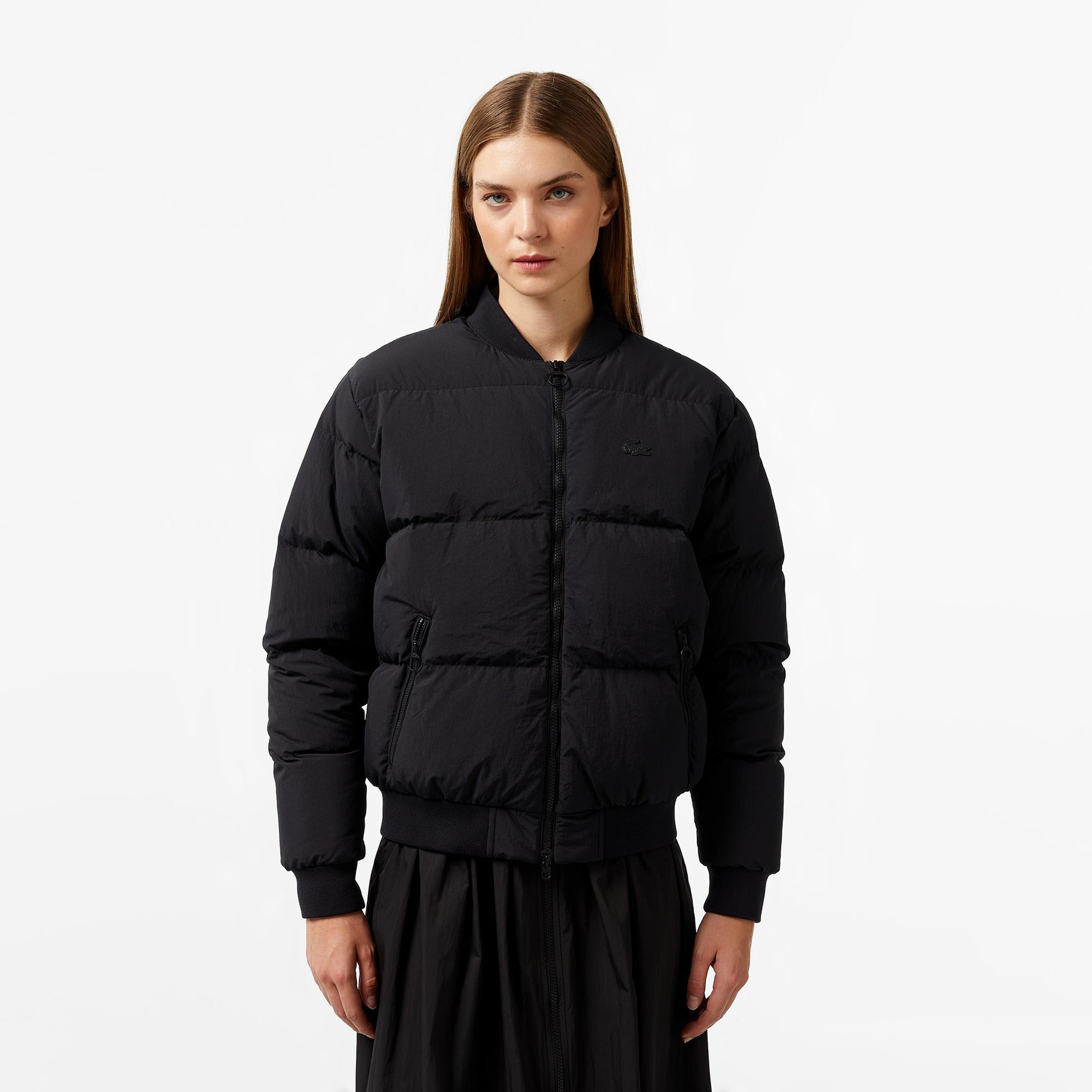Kadın Relaxed Fit Dik Yaka Siyah Mont