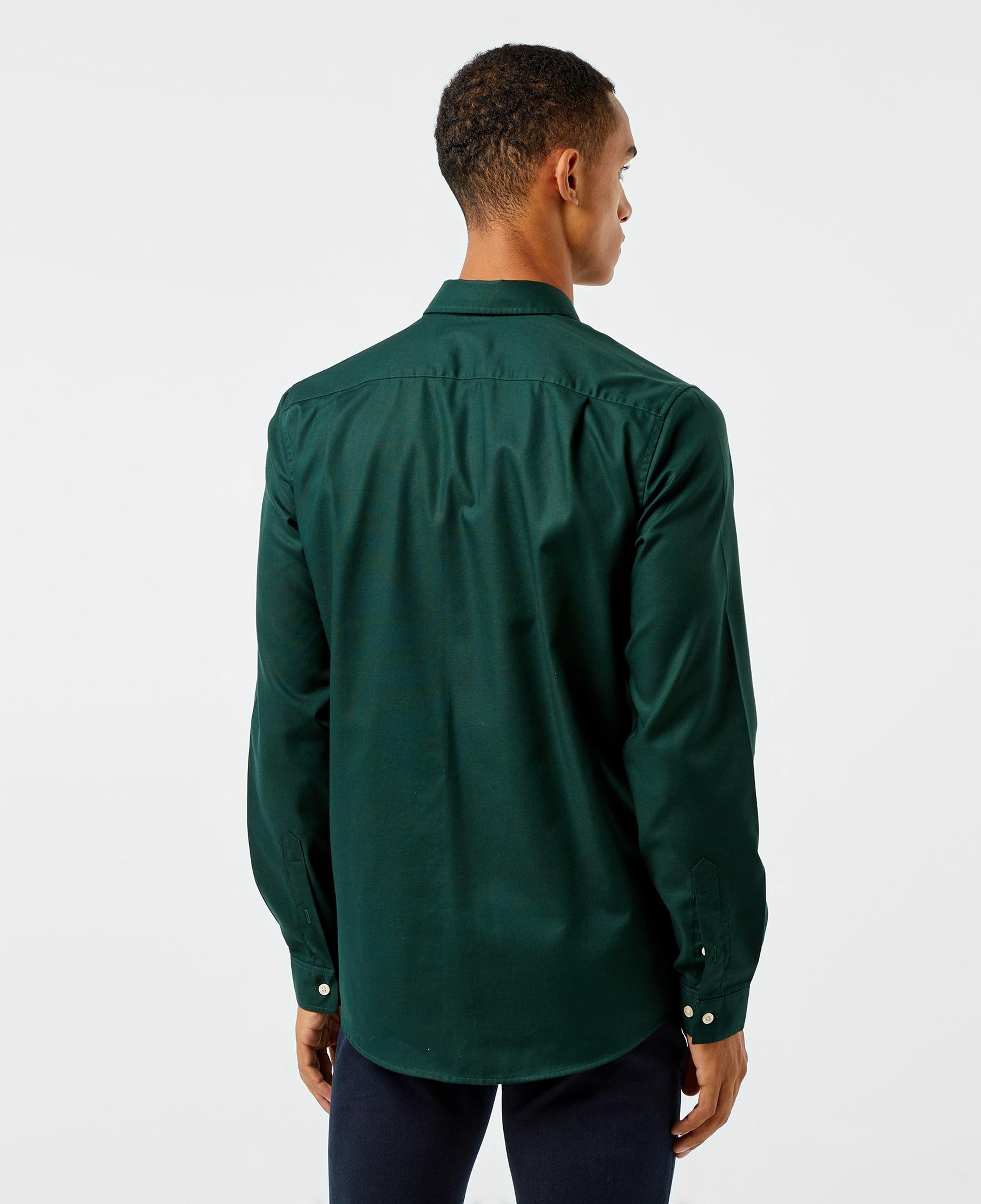 Erkek Slim Fit Düğmeli Yaka Koyu Yeşil Gömlek