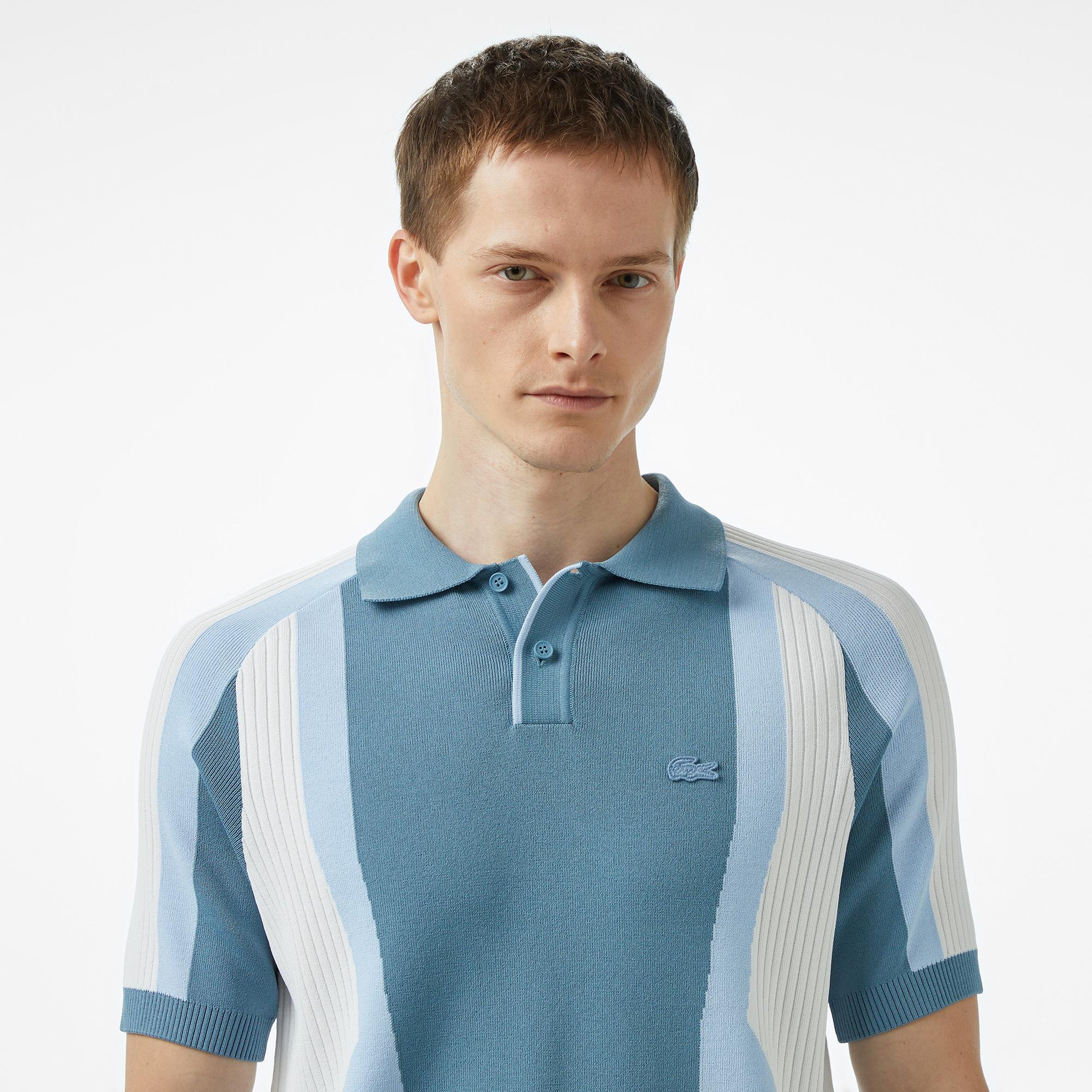Erkek Regular Fit Kısa Kollu Polo Yaka Renk Bloklu Mavi Triko