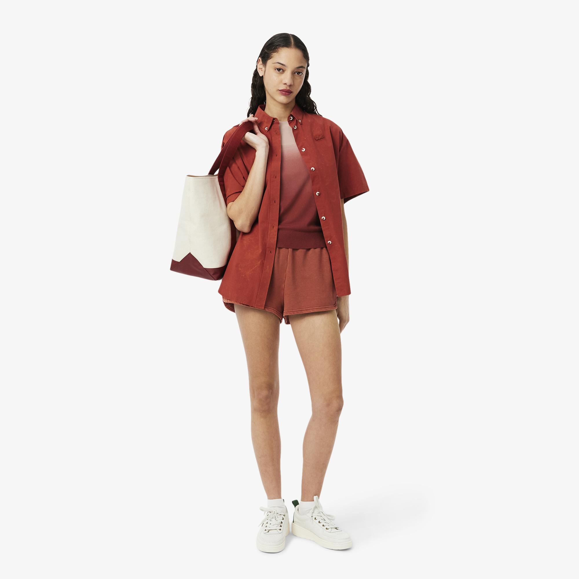 Kadın Classic Fit Kısa Kollu Bisiklet Yaka Renk Bloklu Pembe Triko