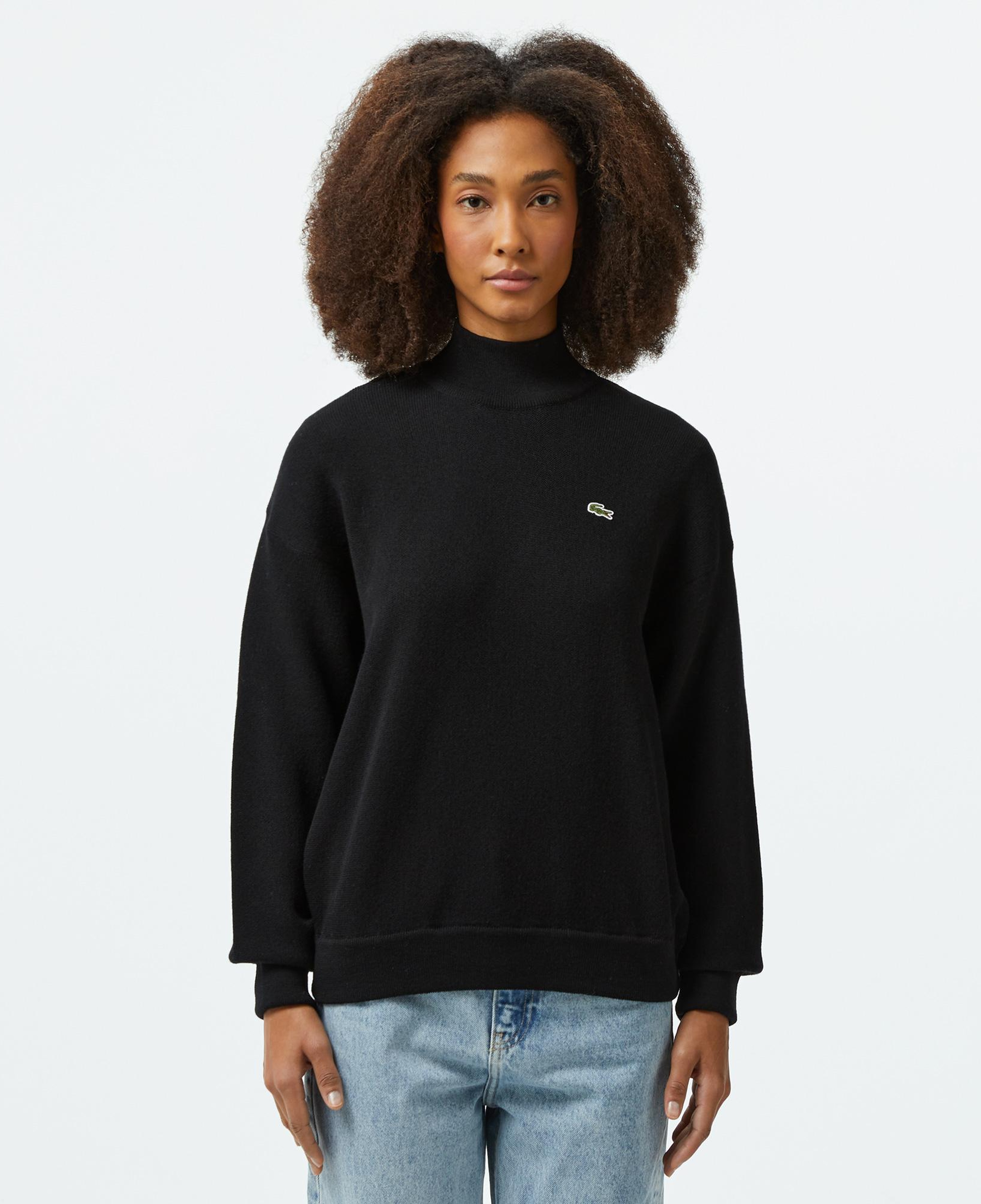 Lacoste Kadın Relaxed Fit Dik Yaka Yün Siyah Triko