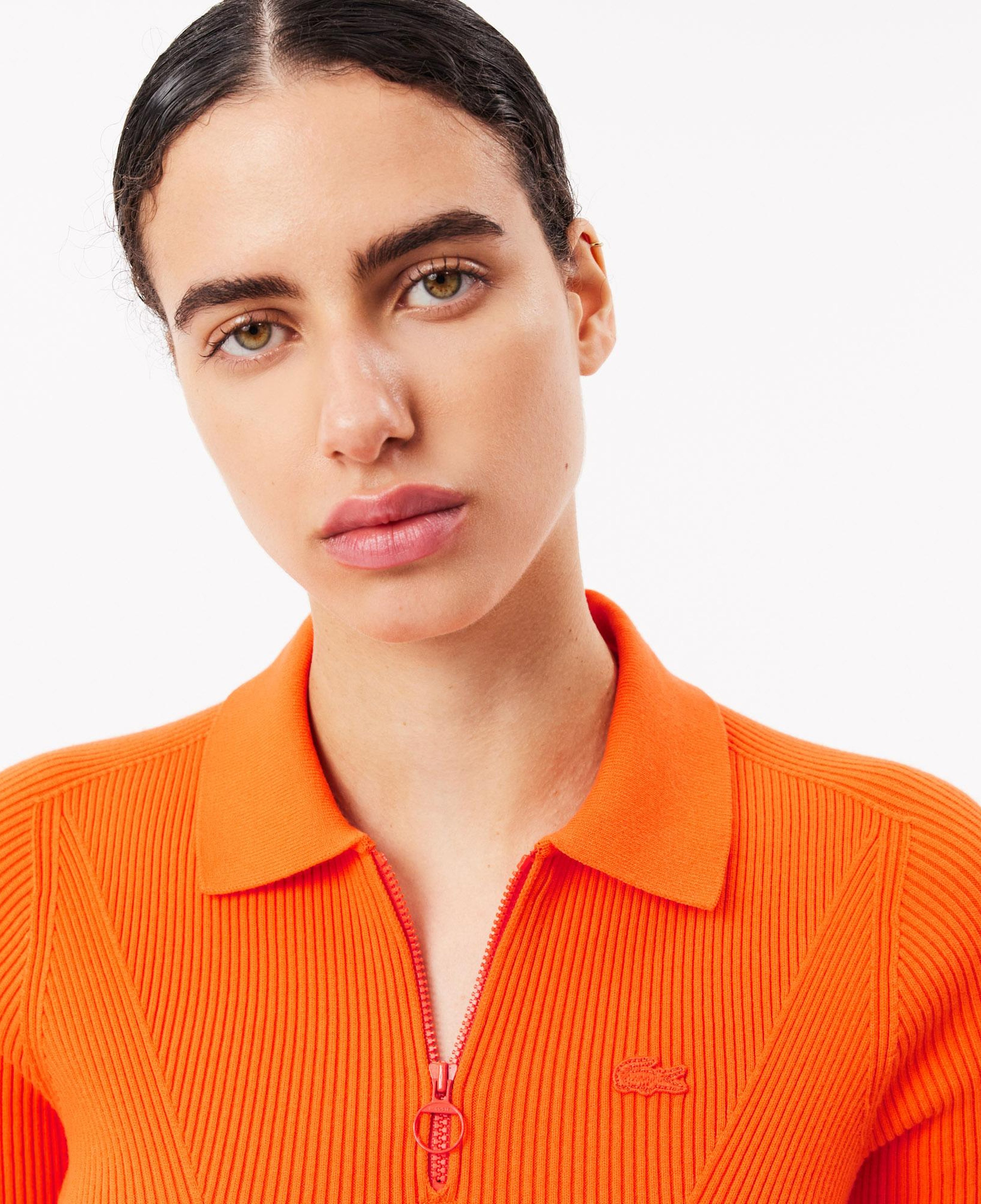 Kadın Slim Fit Polo Yaka Turuncu Triko