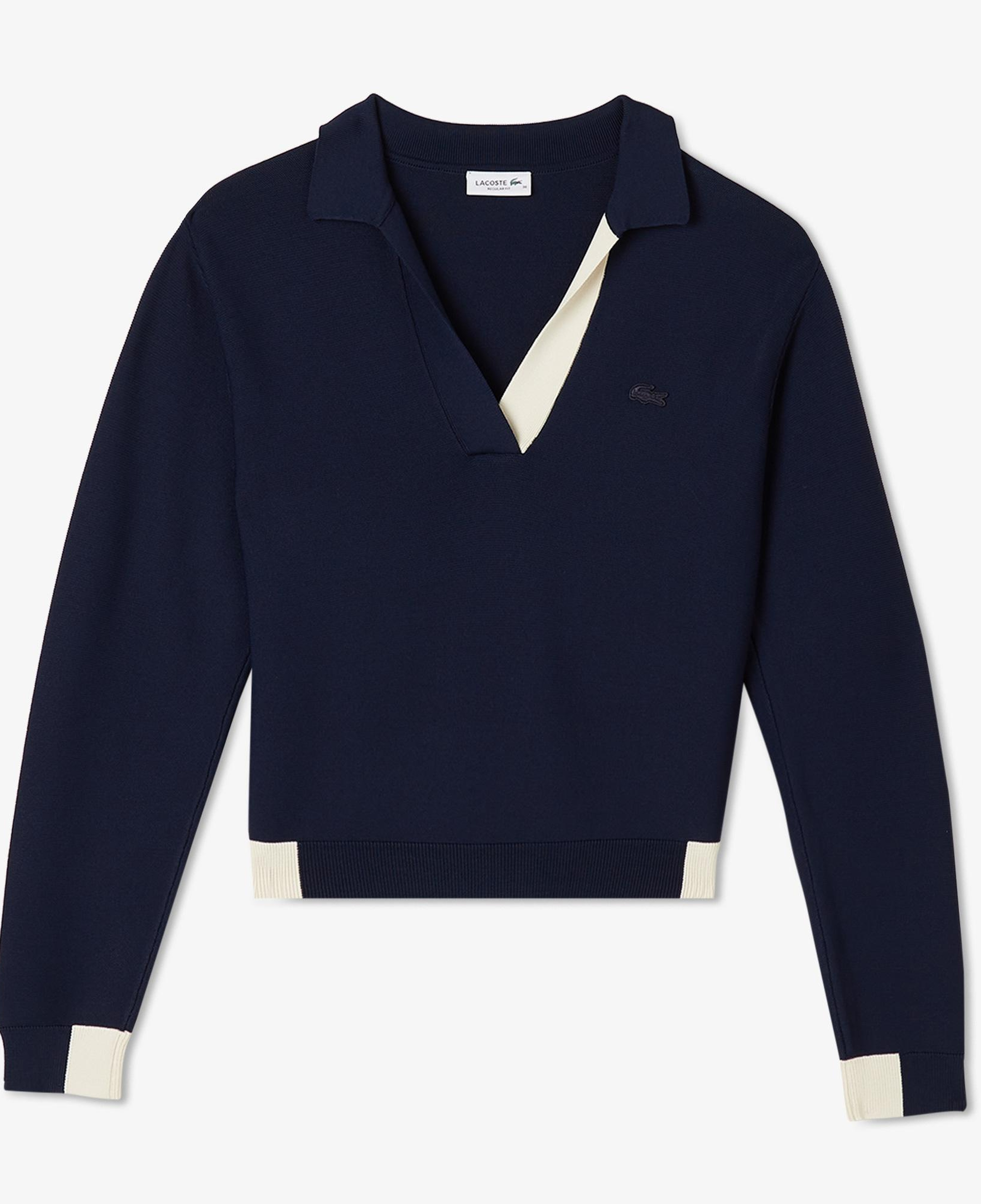 Kadın Regular Fit Polo Yaka Renk Bloklu Lacivert Triko