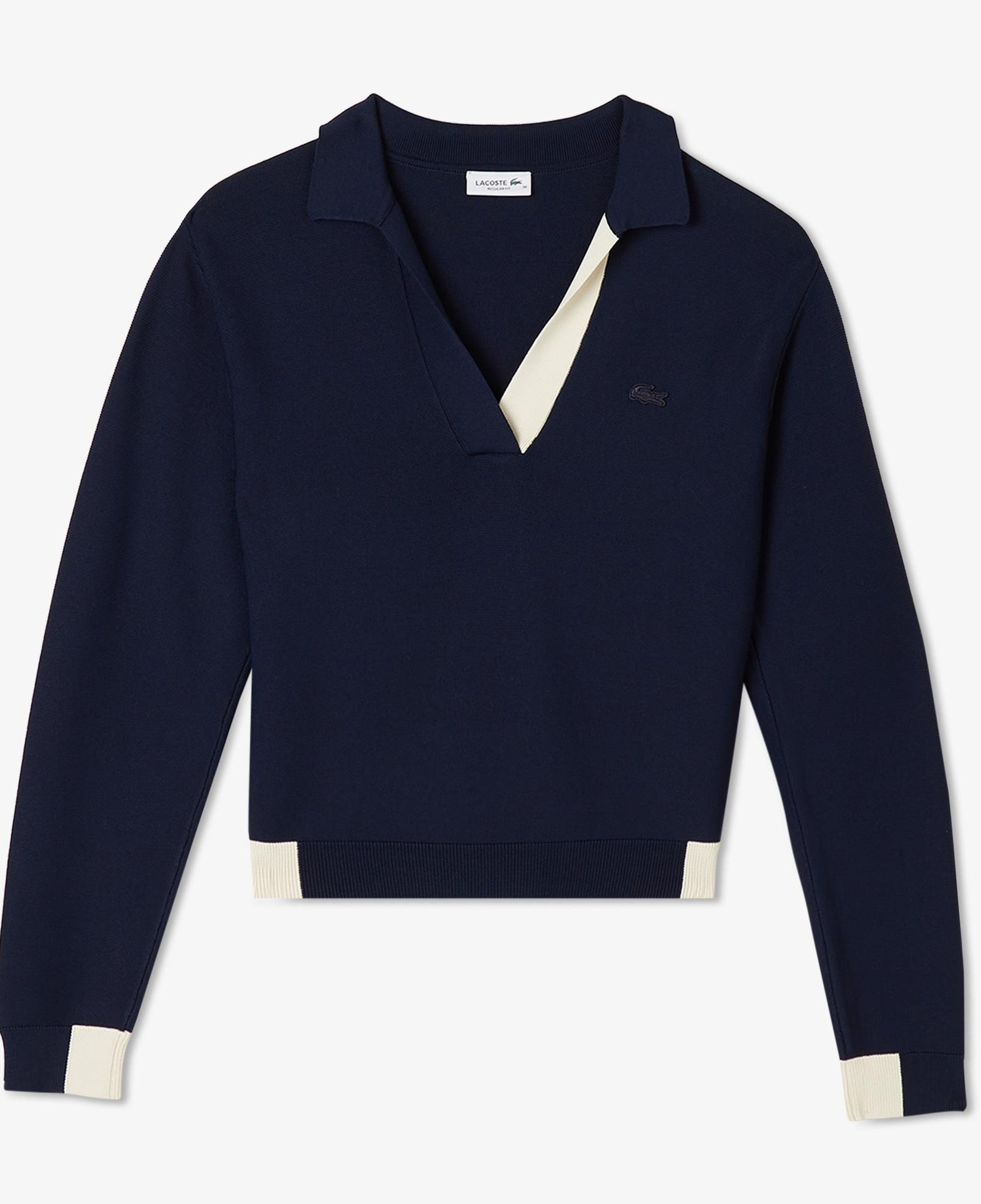 Kadın Regular Fit Polo Yaka Renk Bloklu Lacivert Triko