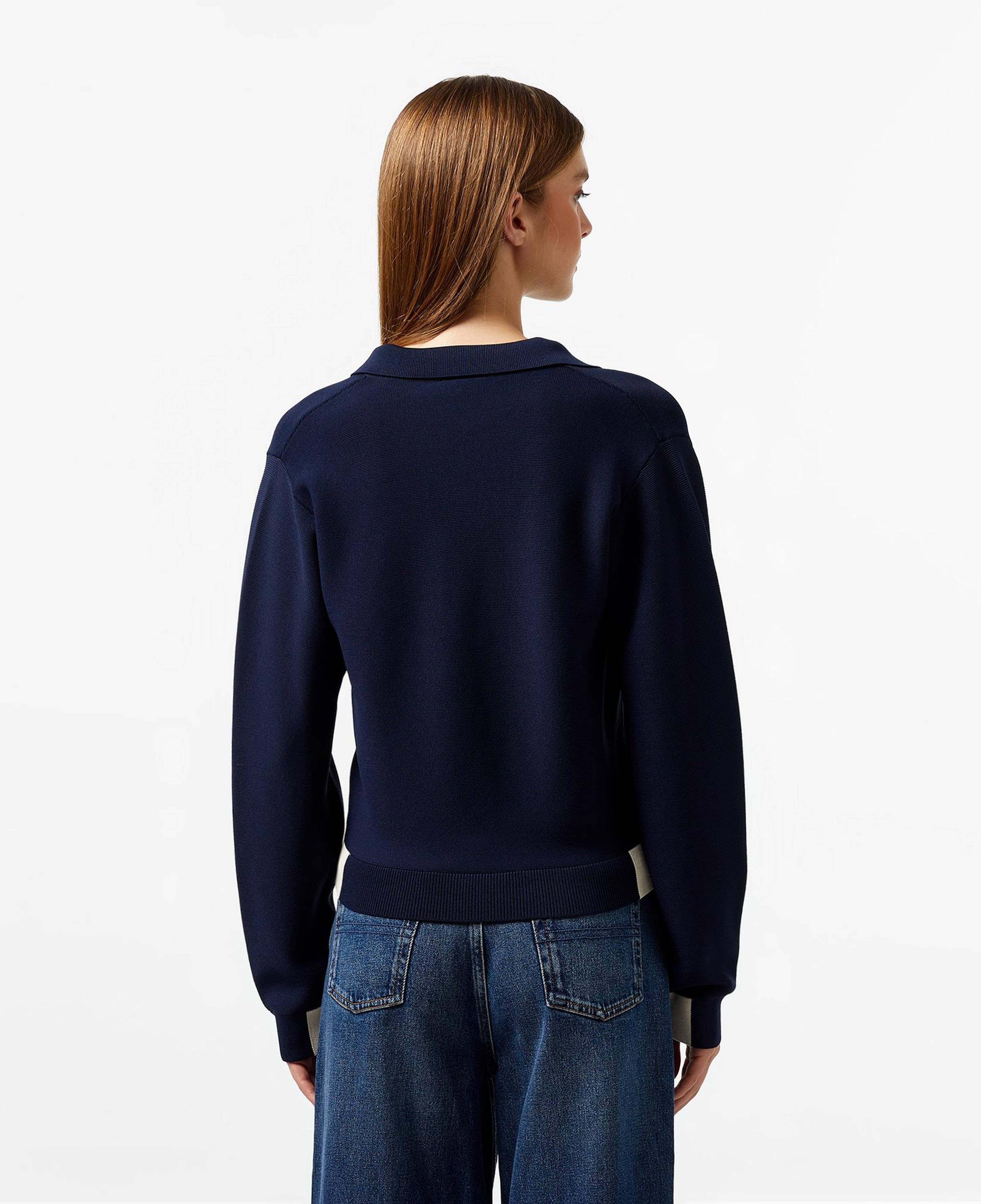 Kadın Regular Fit Polo Yaka Renk Bloklu Lacivert Triko