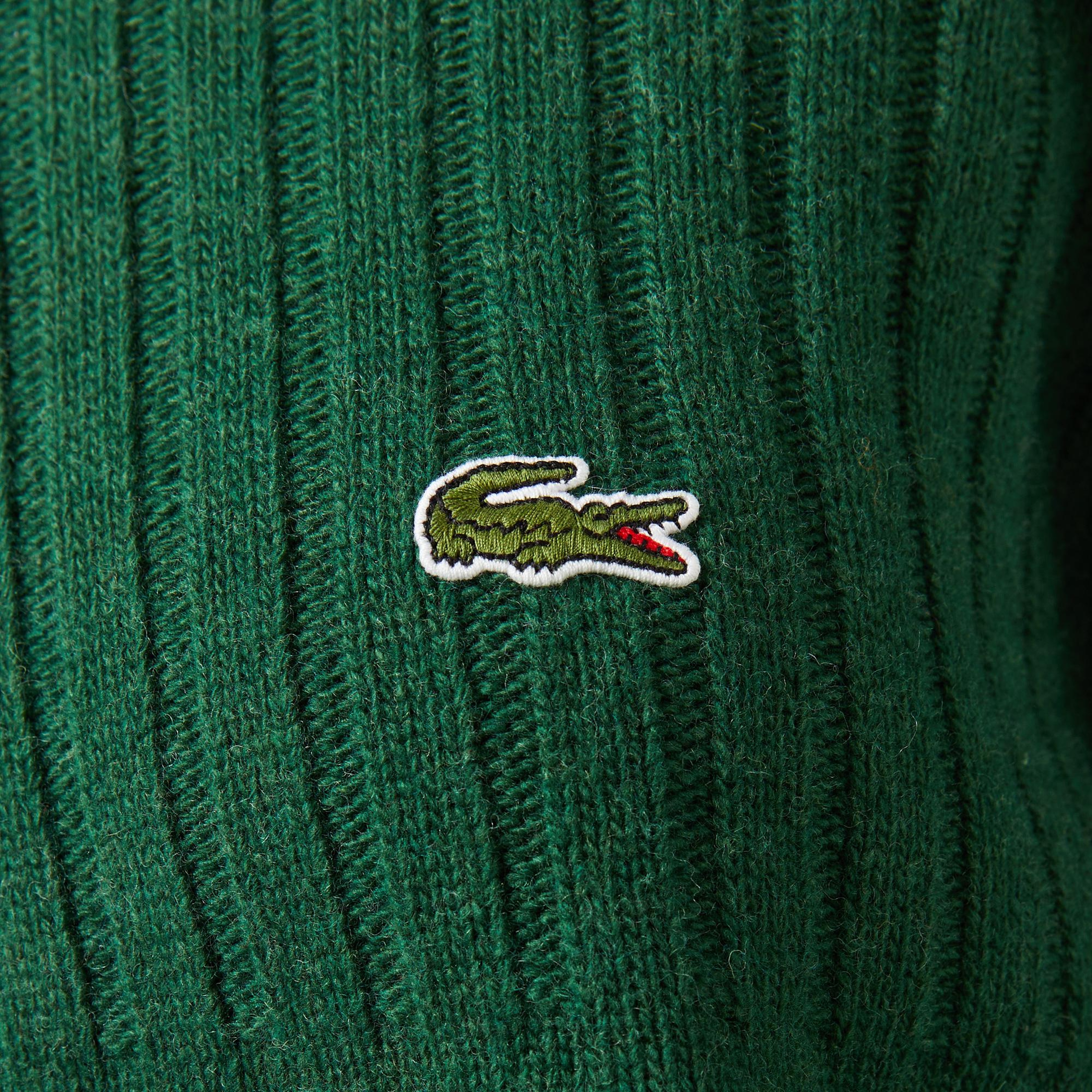 Lacoste Kadın Regular Fit Yarım Fermuarlı Renk Bloklu Yeşil Yün Karışımlı Kazak