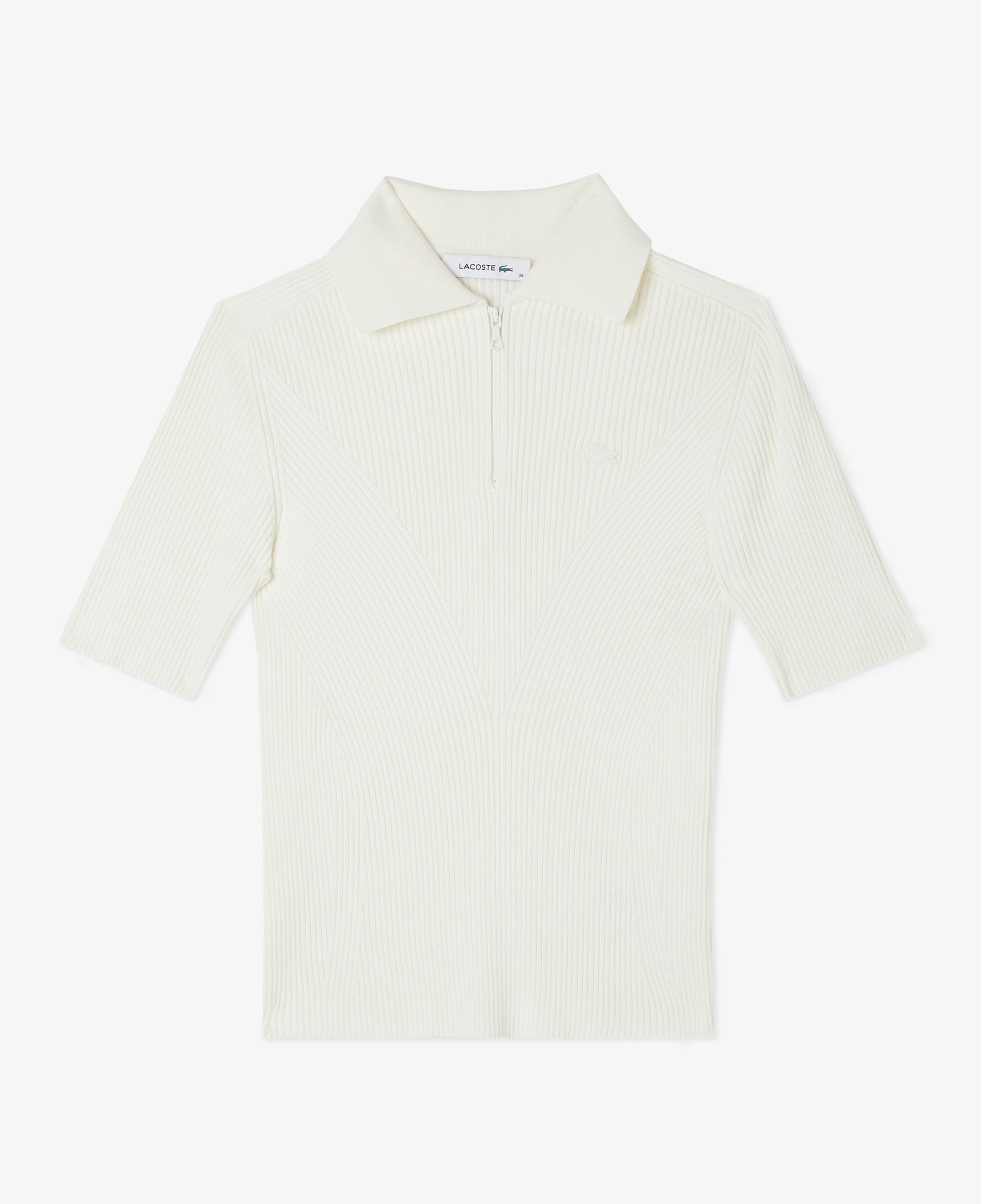 Kadın Slim Fit Polo Yaka Beyaz Triko