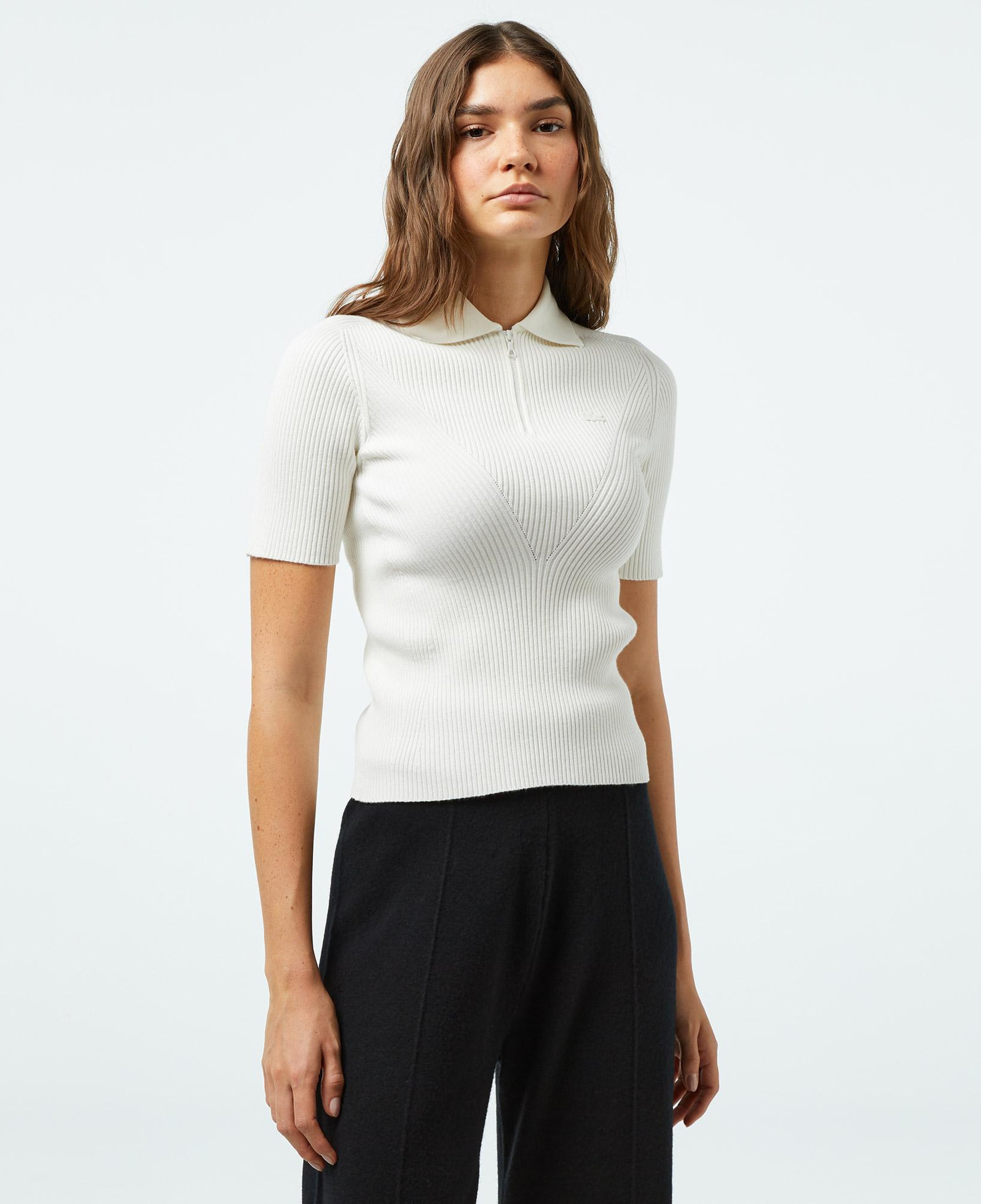 Kadın Slim Fit Polo Yaka Beyaz Triko