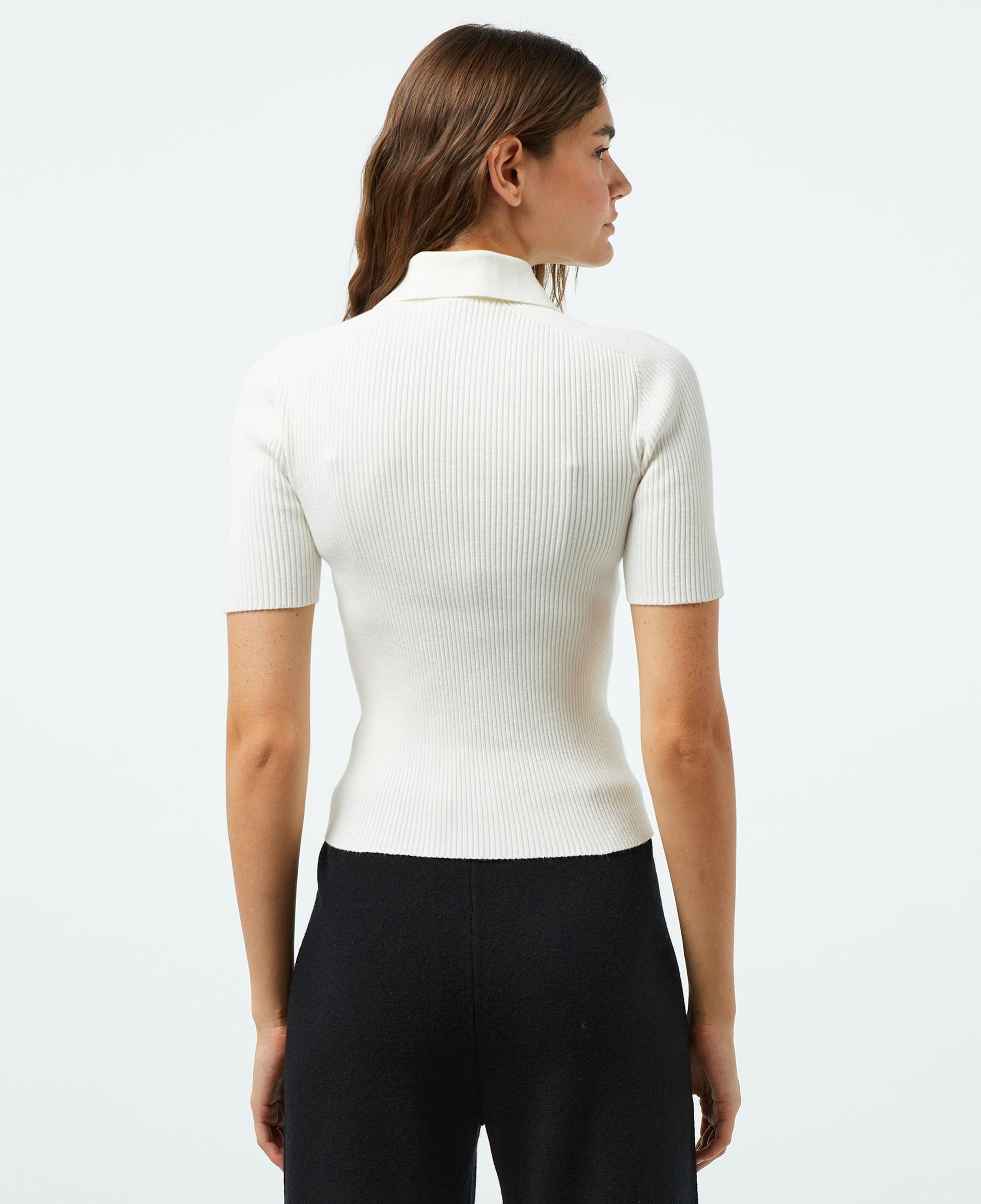 Kadın Slim Fit Polo Yaka Beyaz Triko