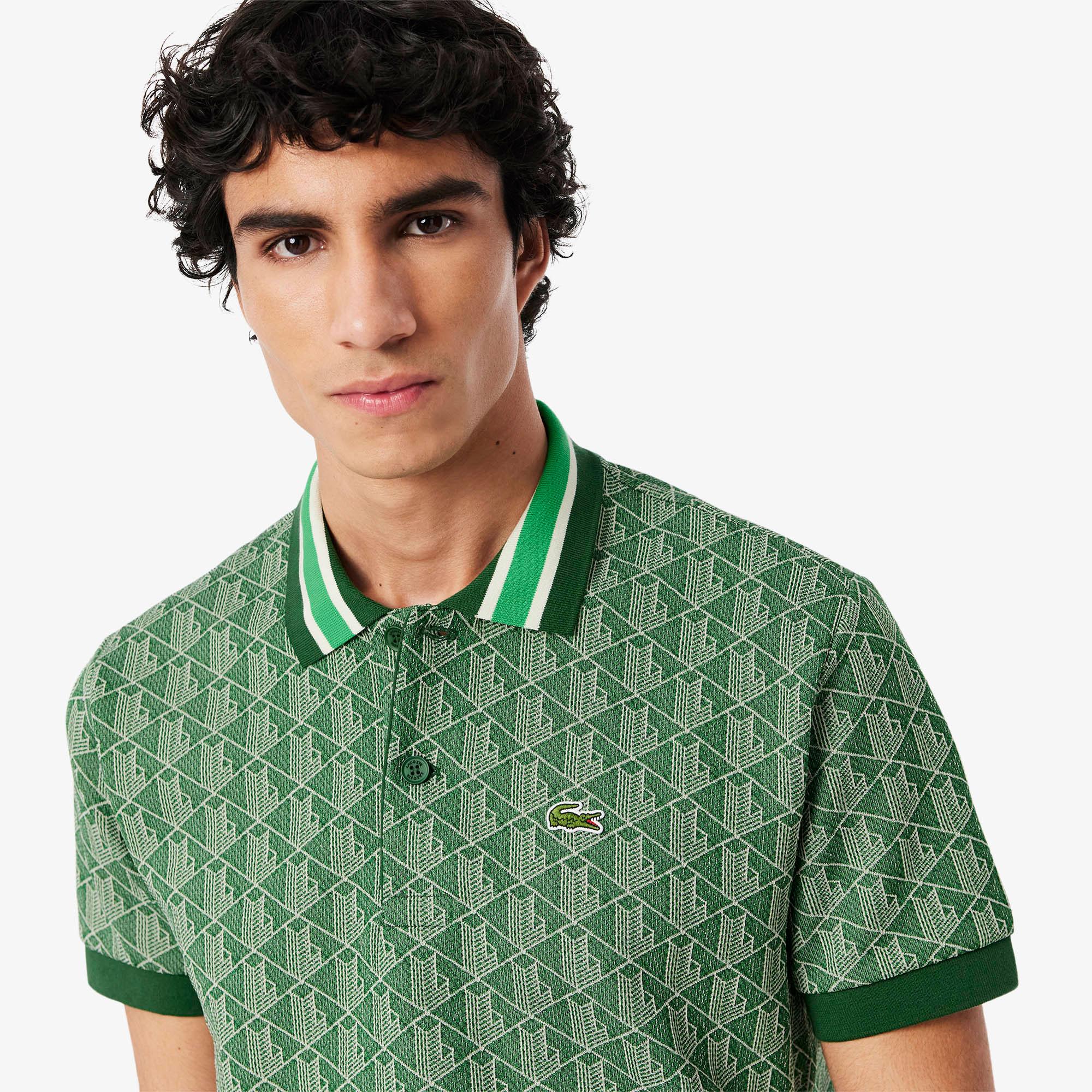 Lacoste Erkek Classic Fit Monogram Yeşil Polo
