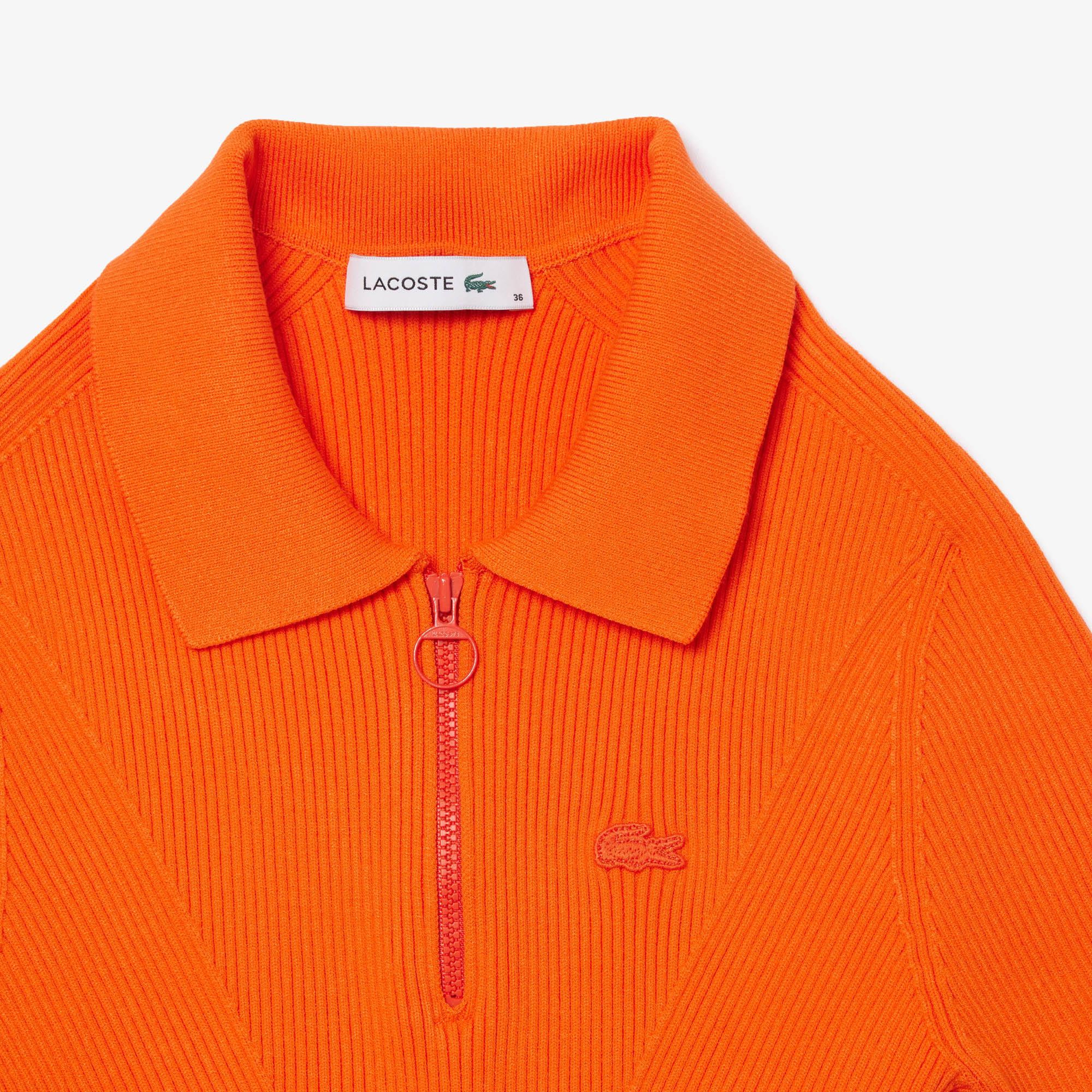 Kadın Slim Fit Polo Yaka Turuncu Triko