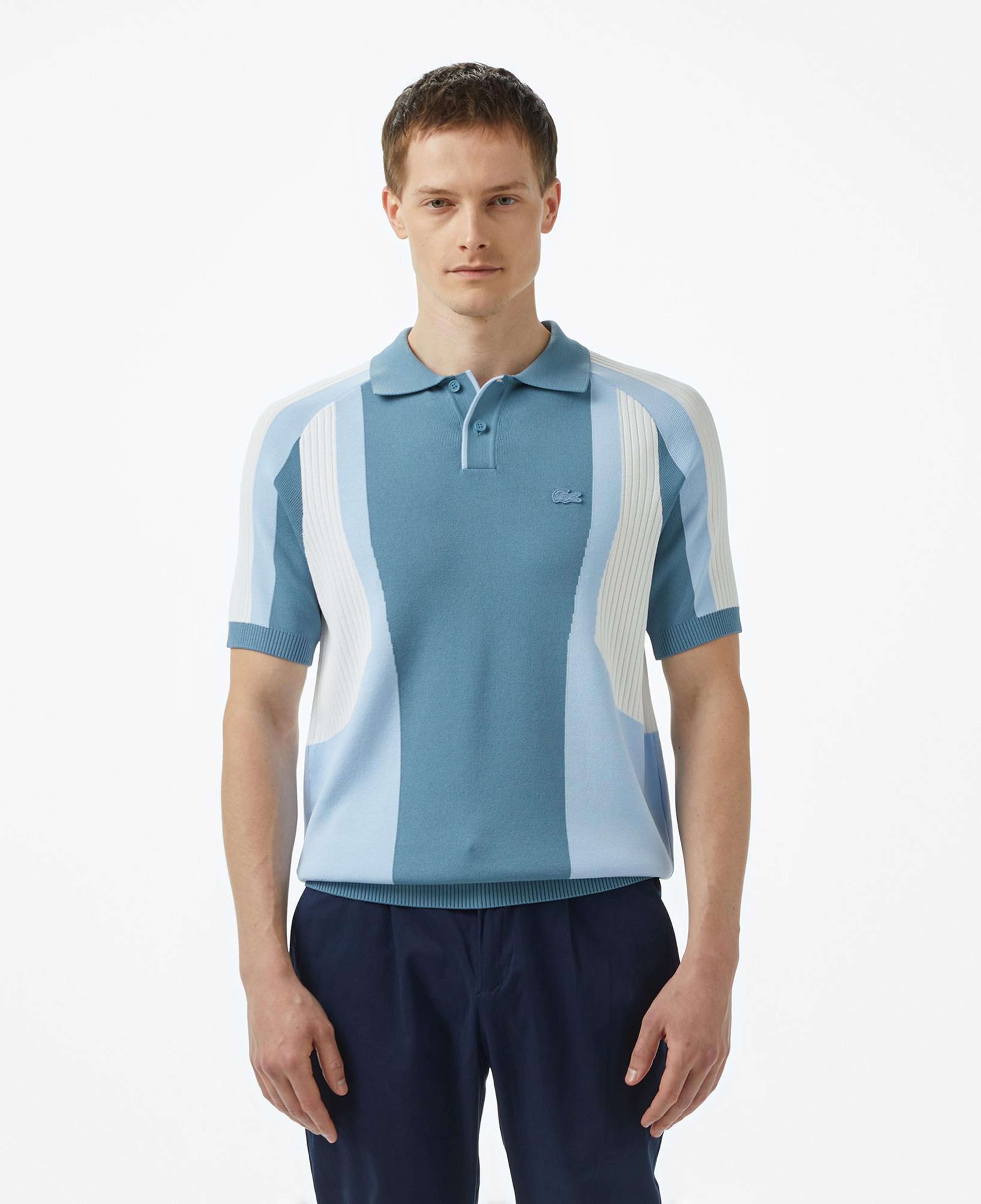 Erkek Regular Fit Kısa Kollu Polo Yaka Renk Bloklu Mavi Triko