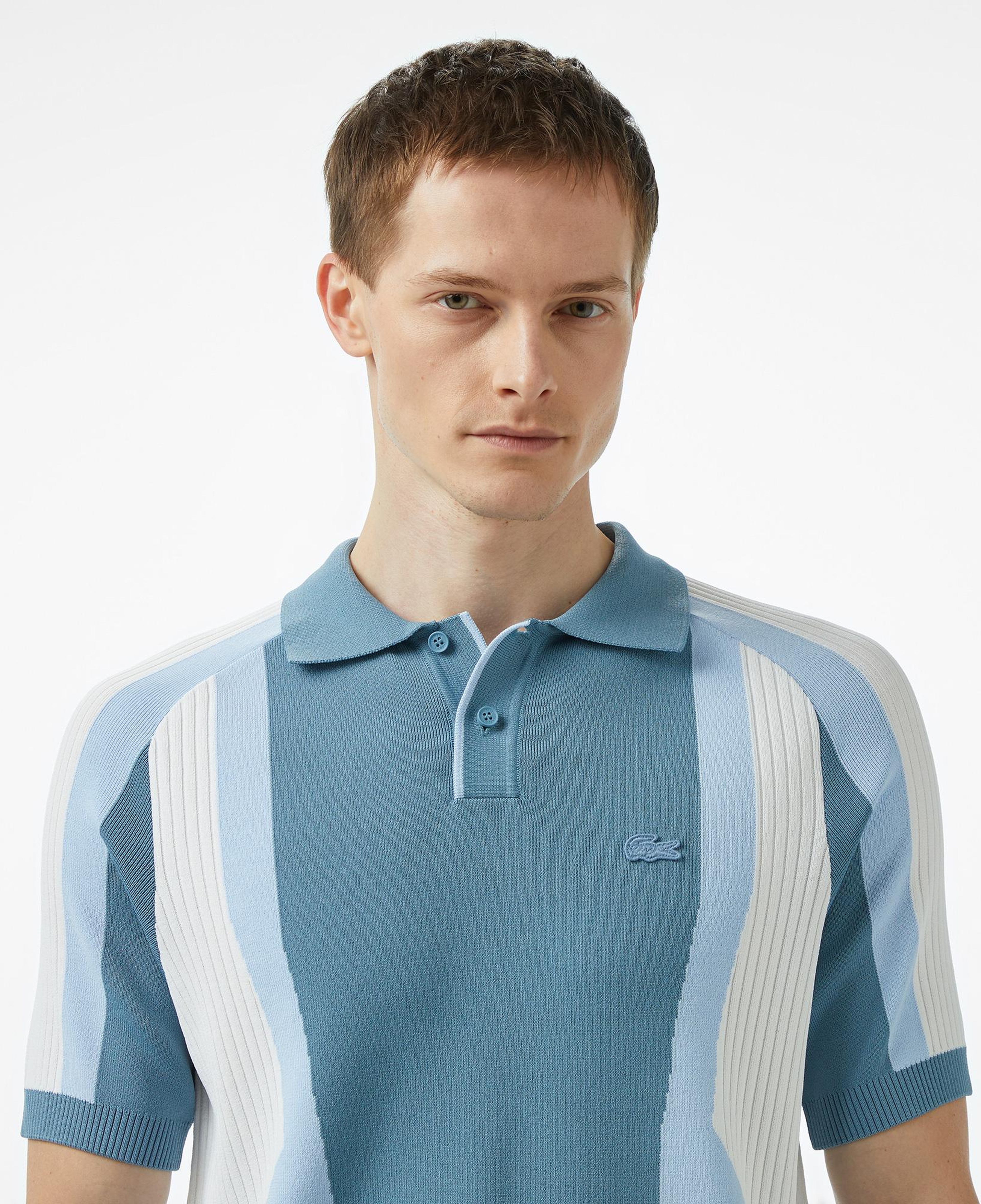 Erkek Regular Fit Kısa Kollu Polo Yaka Renk Bloklu Mavi Triko