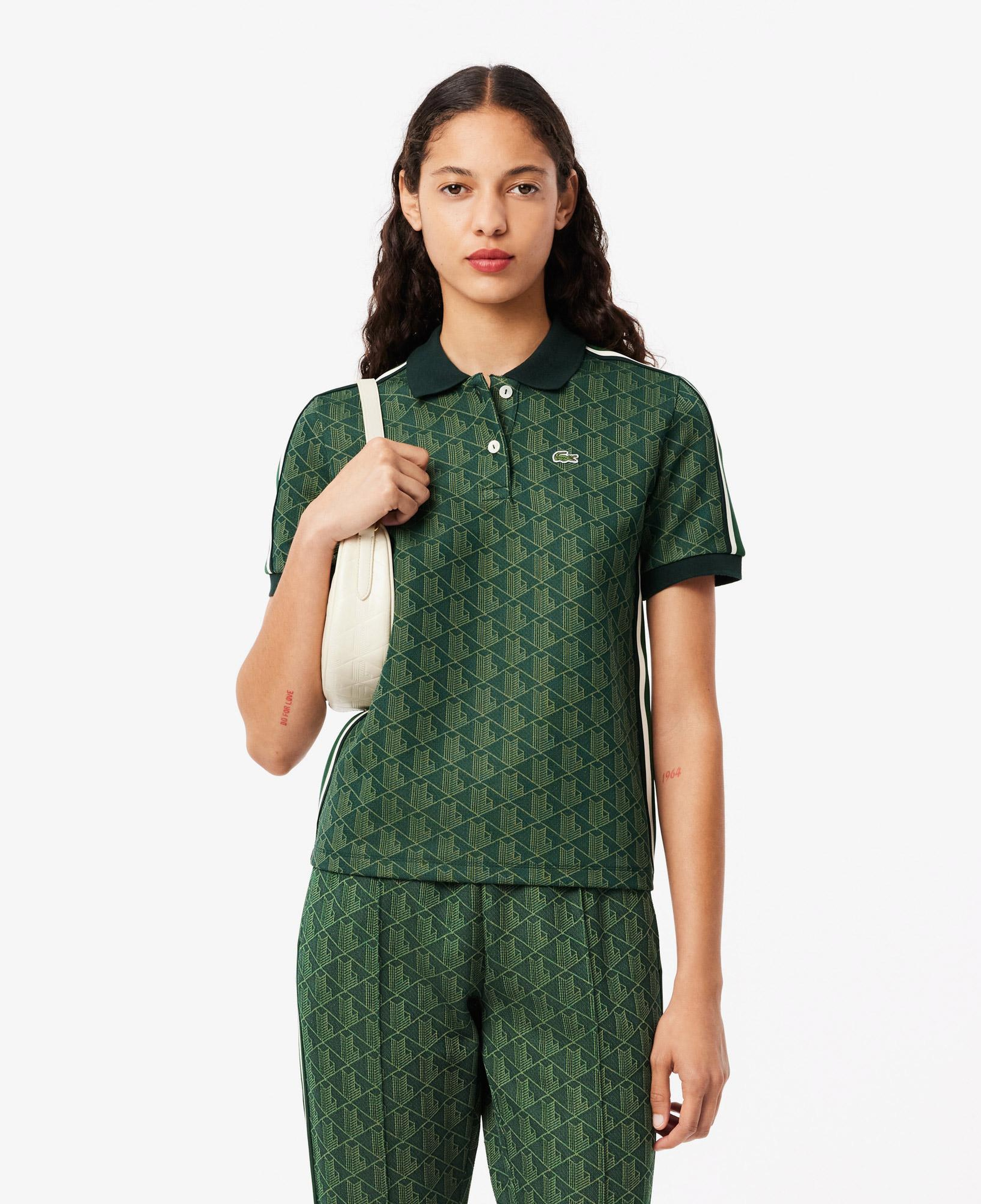 Kadın Slim Fit Monogram Koyu Yeşil Polo